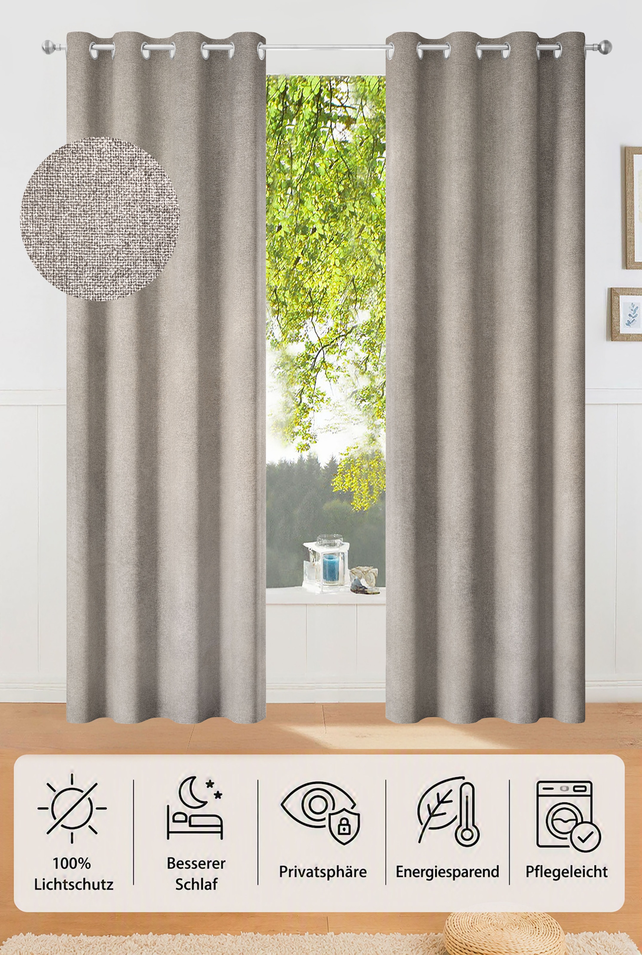 Image of GOODproduct Verdunkelungsvorhang "Ronnel, 2 Stück, 100% verdunkelnd, Wohn - Schalzimmer, pflegeleicht" Ösen 2 Stk. tlg. einfarbig, Wohnzimmer, Schlaf/-Kinderzimmer, 100% verdunkelnd