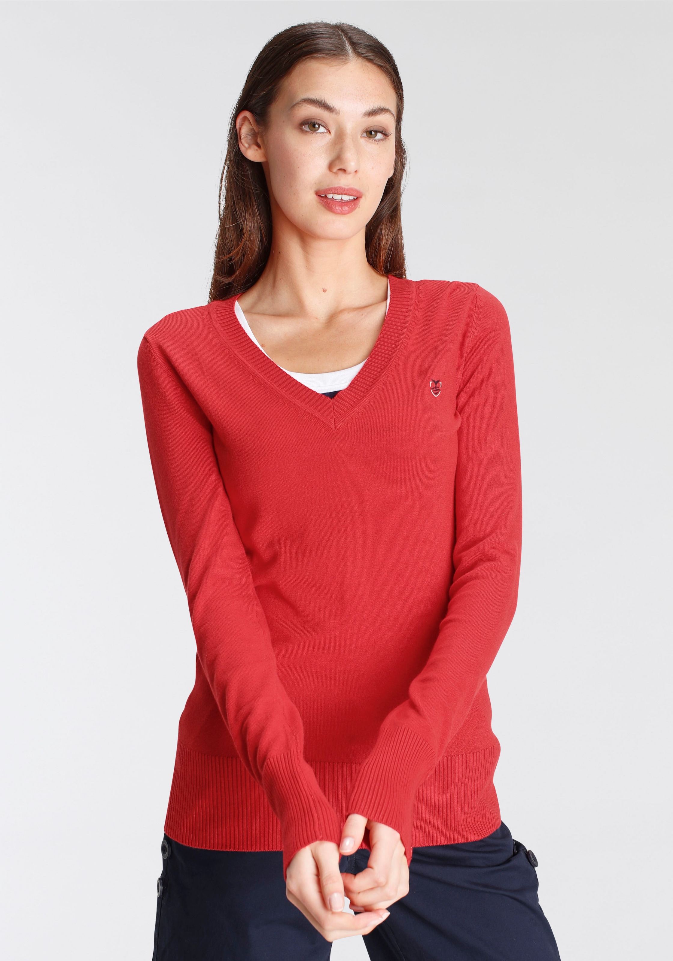 DELMAO V-Ausschnitt-Pullover, mit kleinem Logodruck auf der Brust - NEUE MARKE!