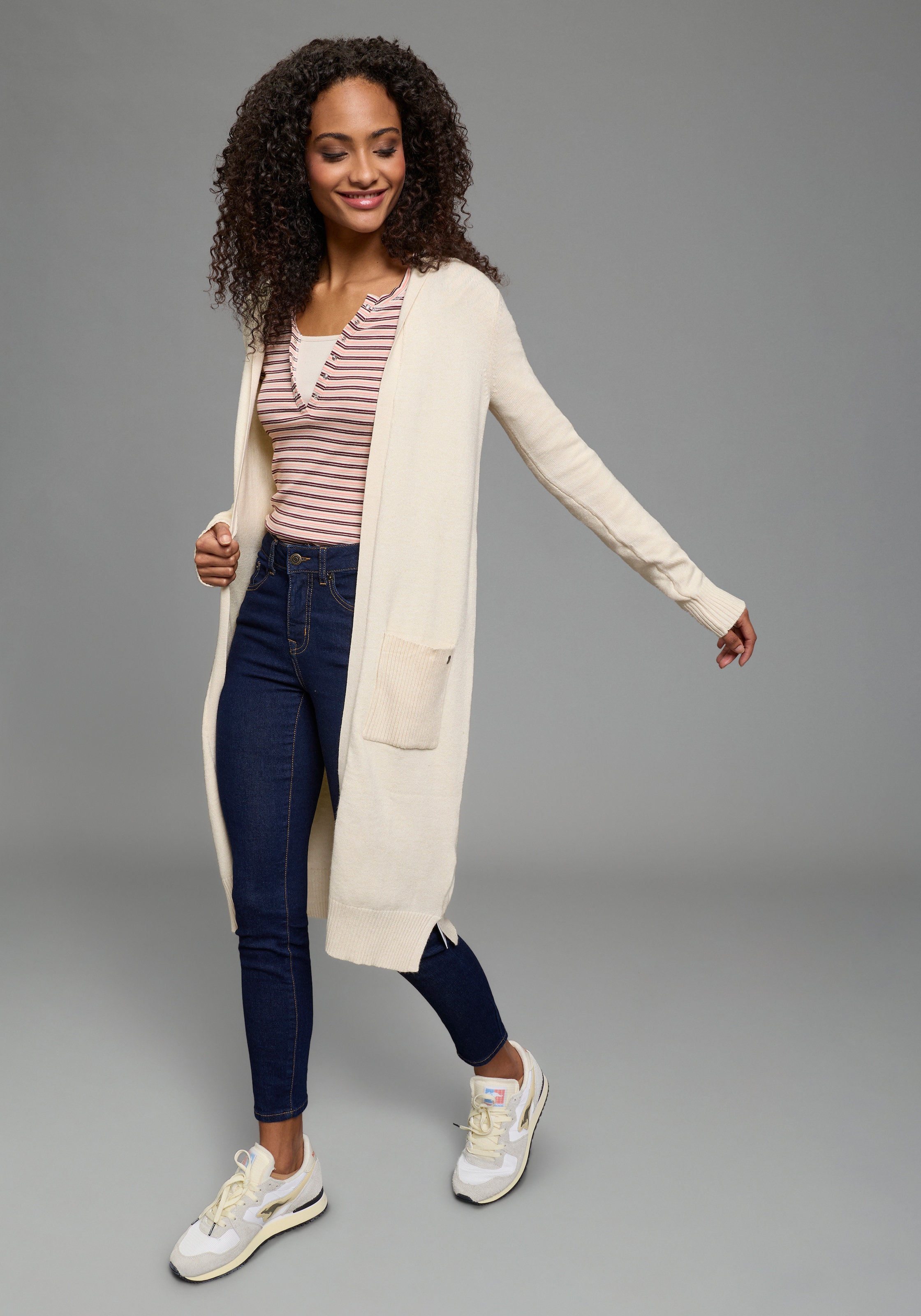 KangaROOS Cardigan long in offener Long-Form mit Kapuze
