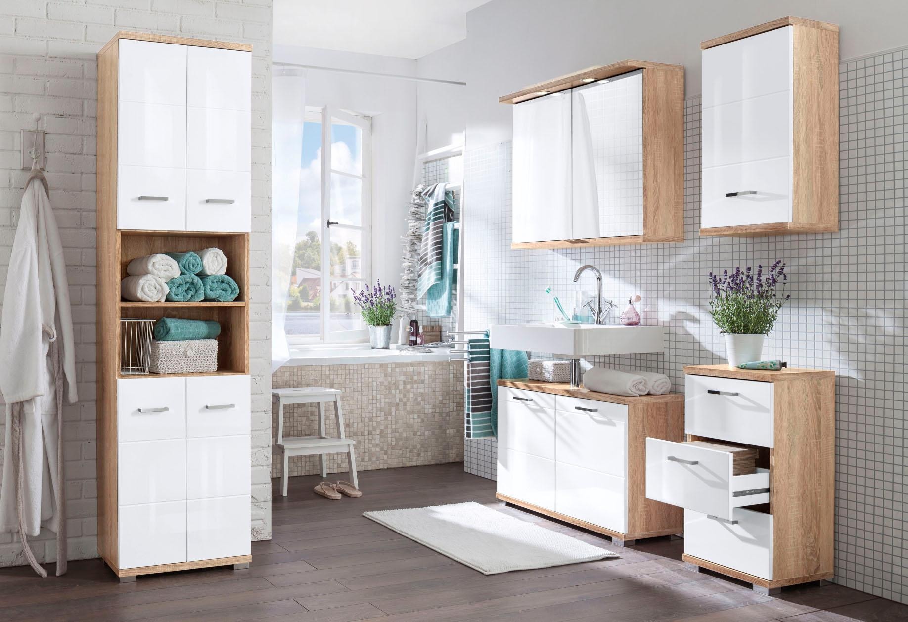 Homexperts Waschbeckenunterschrank »Nusa«, Breite 80 cm, Badezimmerschrank, Ausschnitt für Abwasserleitung