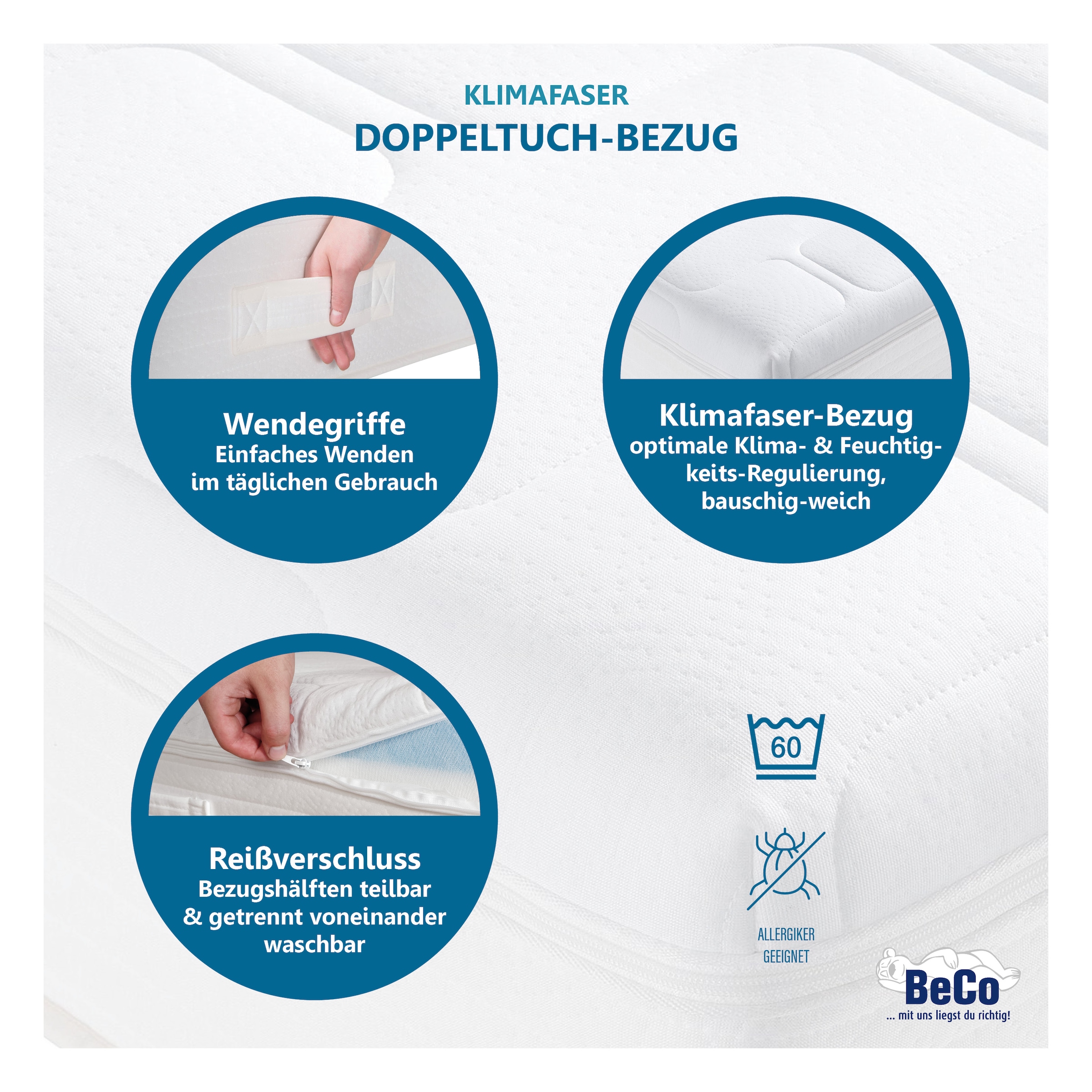 Beco Matelas à ressorts ensachés »Royal Komfort Gel – GOLD TFK-Matratze mit Geltopper für Luxusschlaf« 26 cm hoch 480 Federn 1 cuis tlg. avec surmatelas intégré, matelas réversible, idéal aussi en 140x200