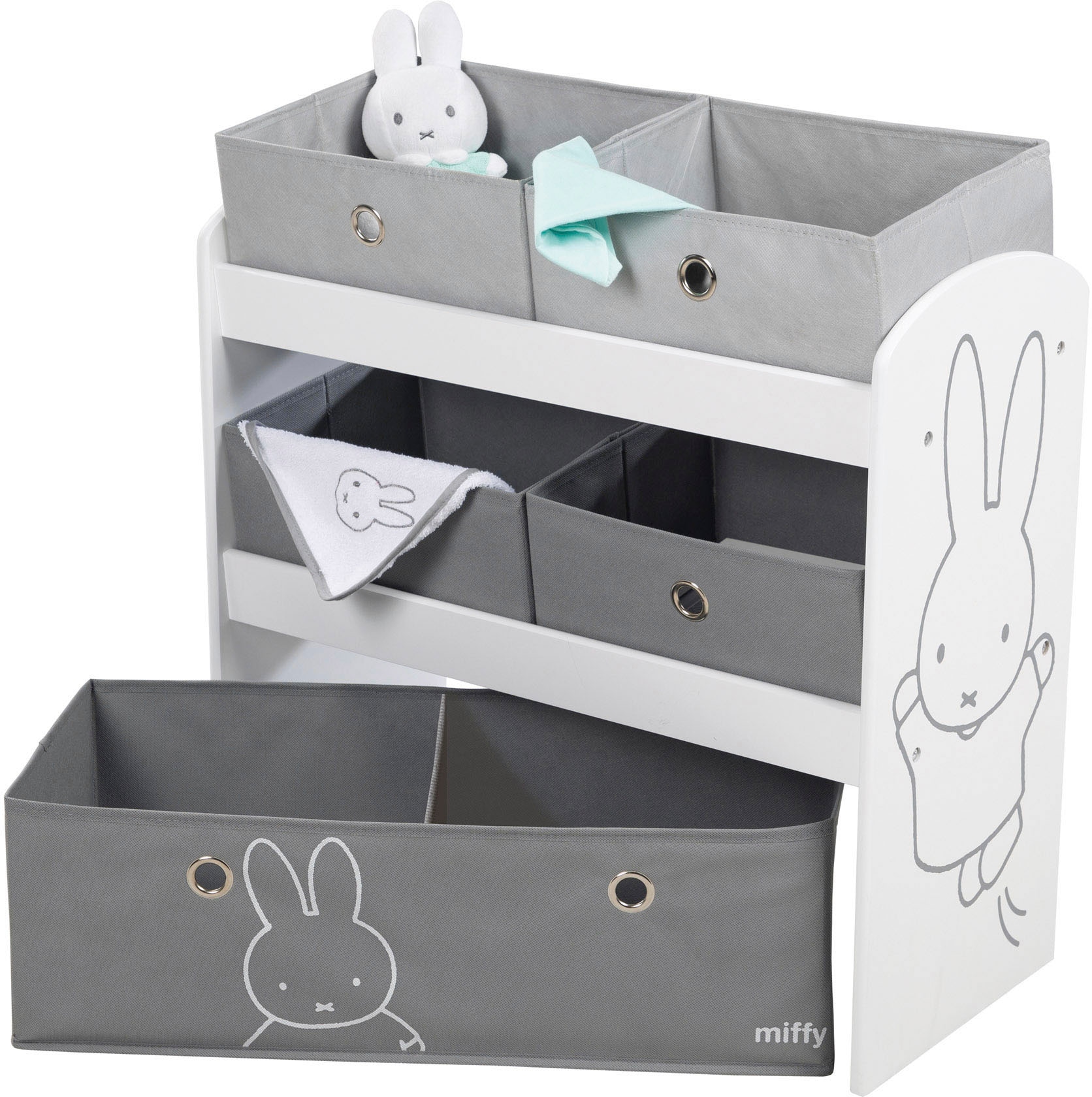 roba® Kinderregal »miffy®, grau«, inklusive 5 Stoffboxen in 2 Grössen