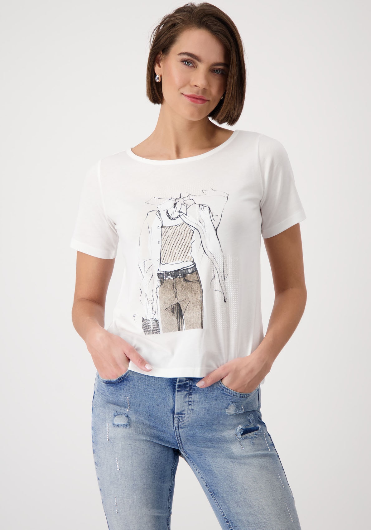 Monari T-Shirt »Shirt Frau gezeichnet«, Mit Rundhalsausschnitt