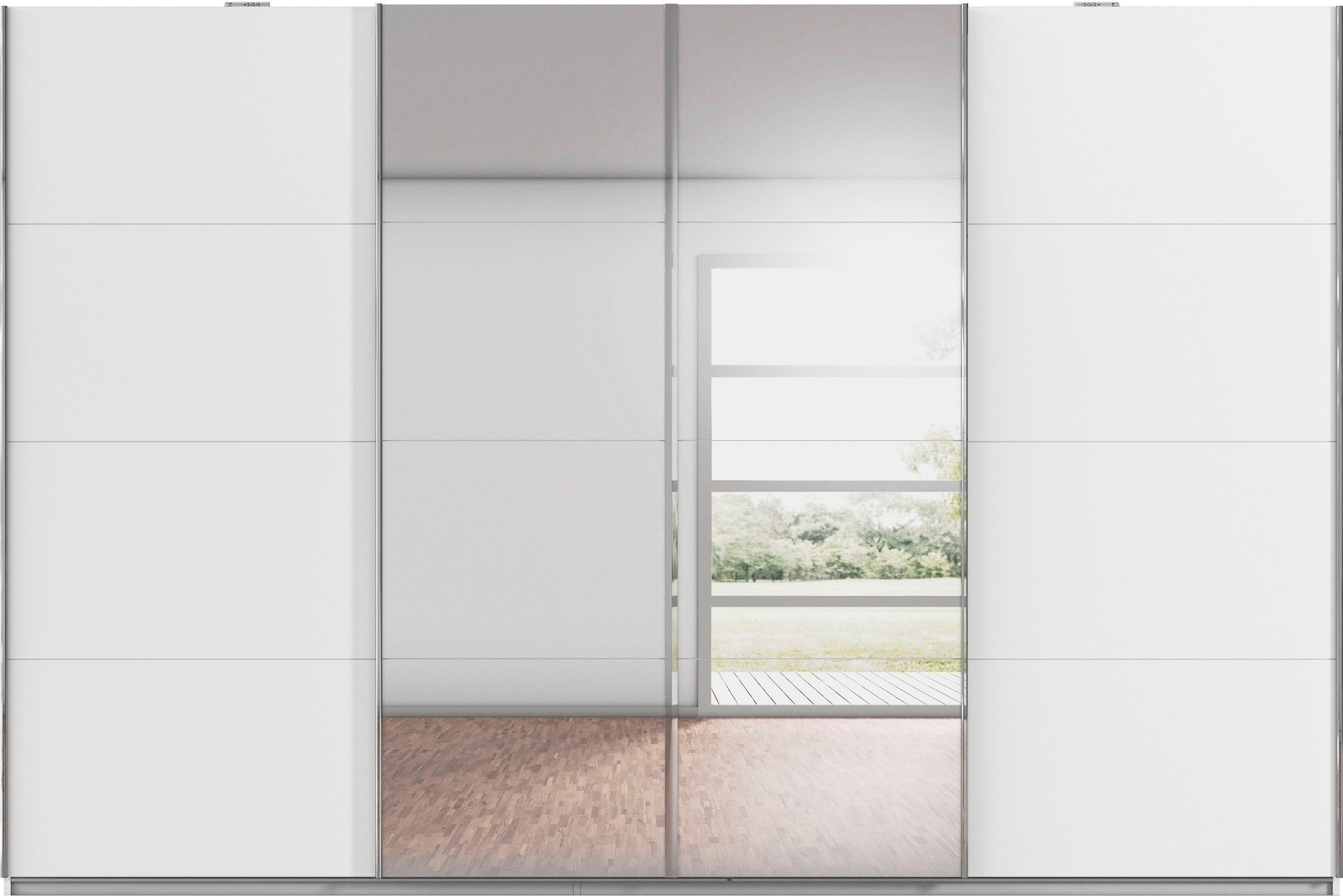 rauch Schwebetürenschrank »Kleiderschrank Schrank Garderobe Wäscheschrank Ankleide SYNCRONO« Mitteltüren öffnen parallel, Breiten 271/316/361 cm Höhen 211/230 cm,  Mitteltüren mit praktischer Synchron-Öffnung MADE IN GERMANY
