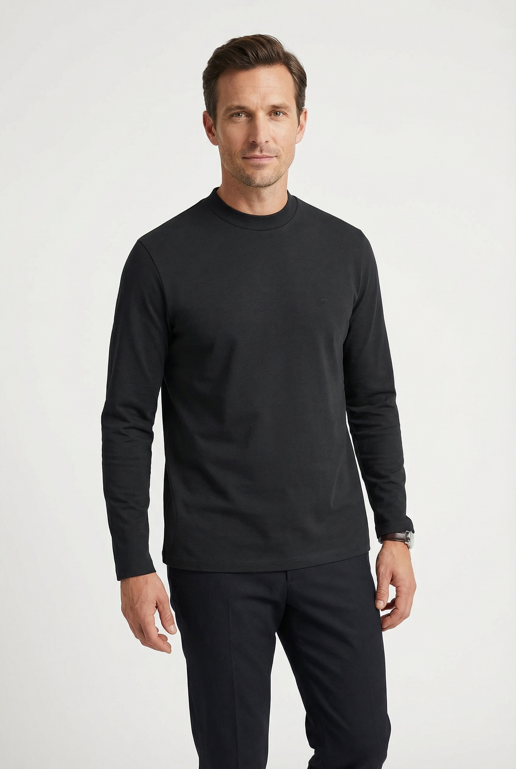 FYNCH-HATTON T-shirt à manches longues gerade Passform, aus Baumwolle, unifarben, mit Logo-Stickerei