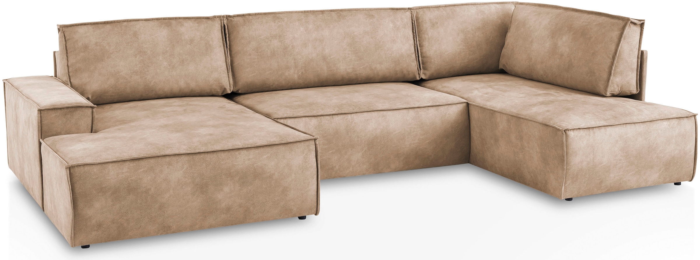 Home affaire Wohnlandschaft »SHERWOOD 329 cm, U-Form, Schlafsofa,«, Schlaffunktion m. Bettkasten (194x139 cm), Cord, Vintage, Samtvelours