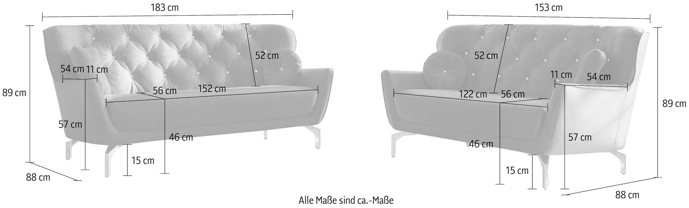 sit&more Polstergarnitur »Orient 3 V«, (2 tlg.), inkl. 4 Zierkissen mit Strass-Stein, goldfarbene Metallfüsse