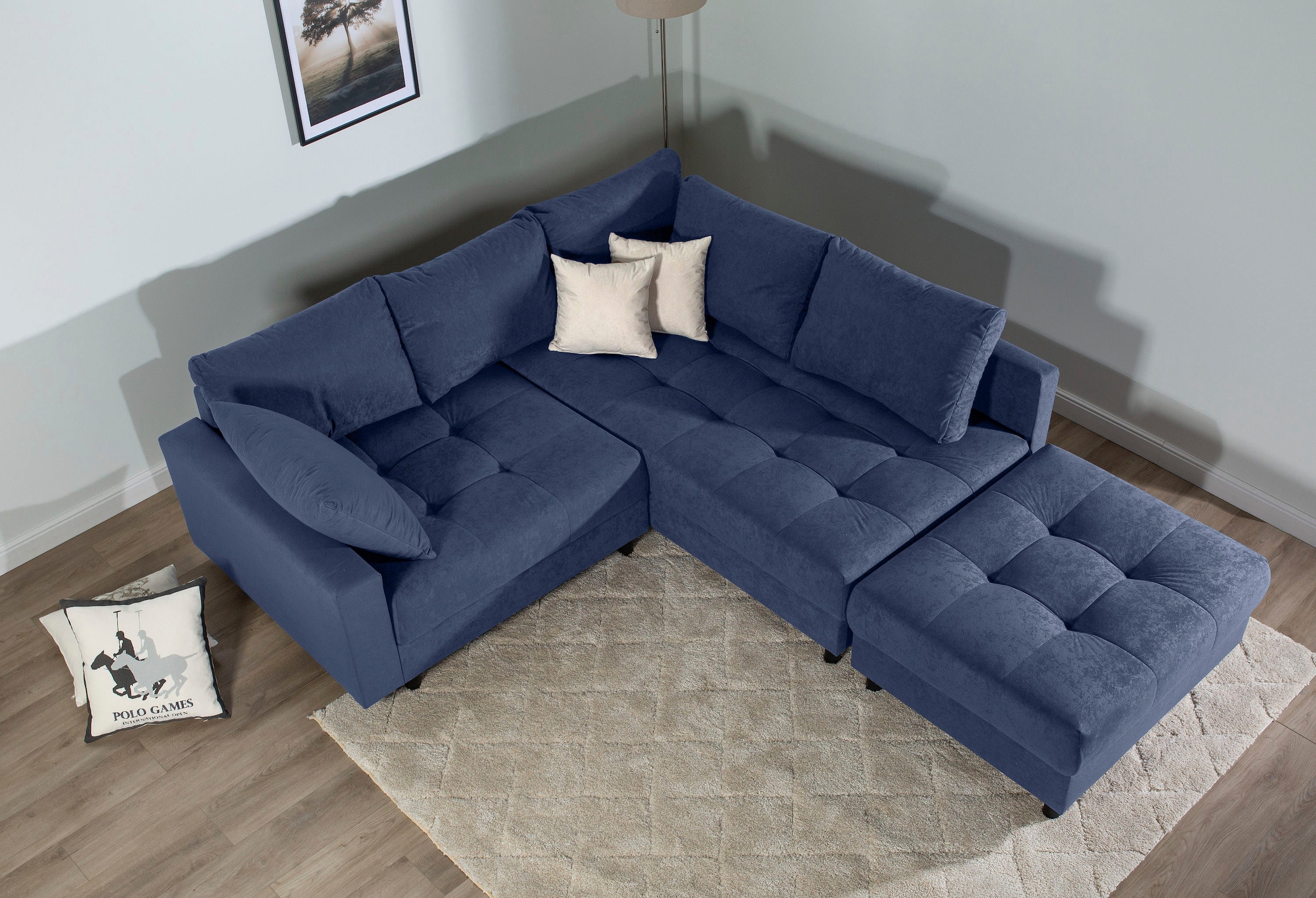 COLLECTION AB Ecksofa »Toni L-Form, B: 215 cm« mit Hocker & 2 Zierkissen, Federkern