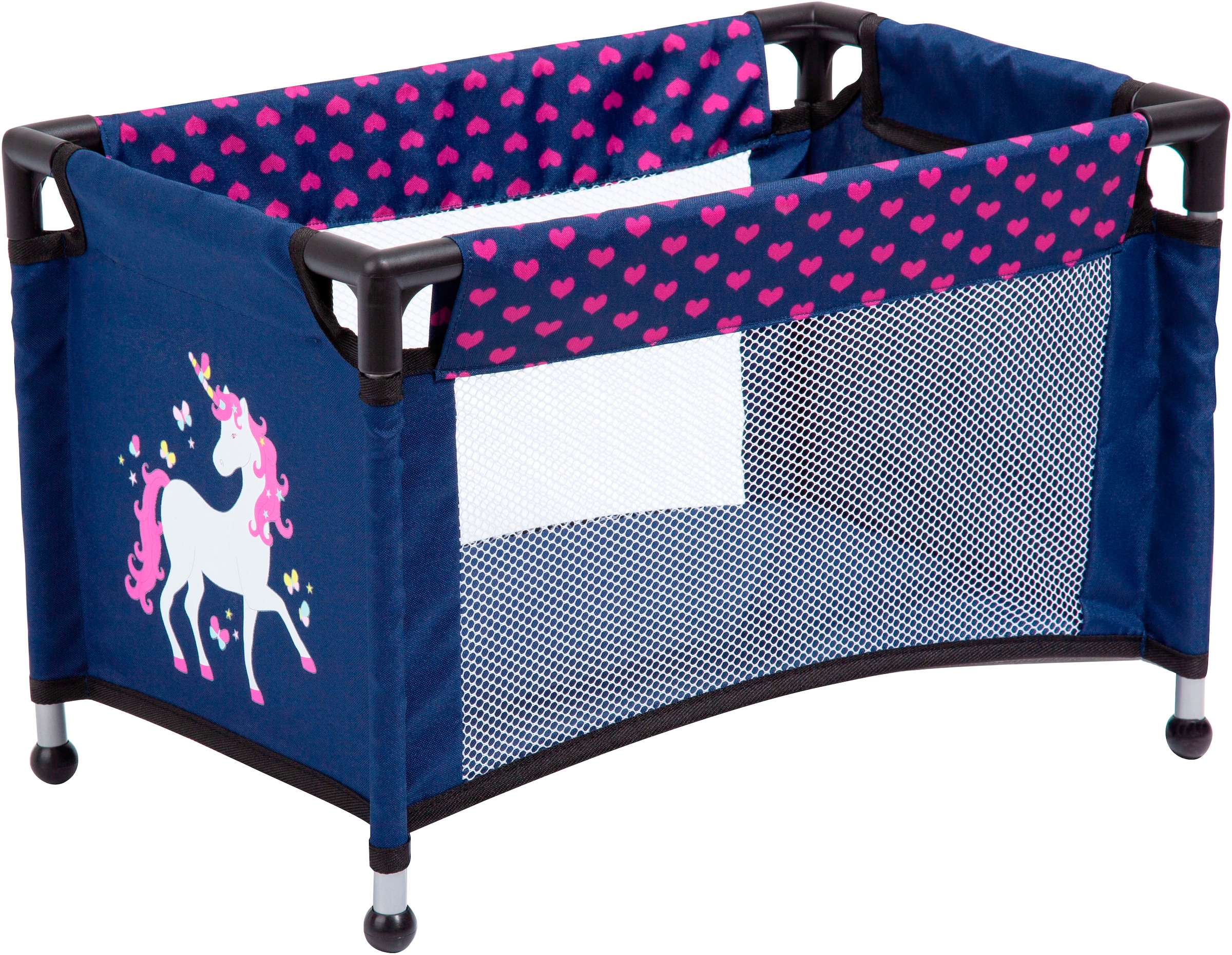 Bayer Puppenwagen »Mega, blau« mit Reisebett, Schlafsack, Puppentrage, Wickeltasche und Zubehör