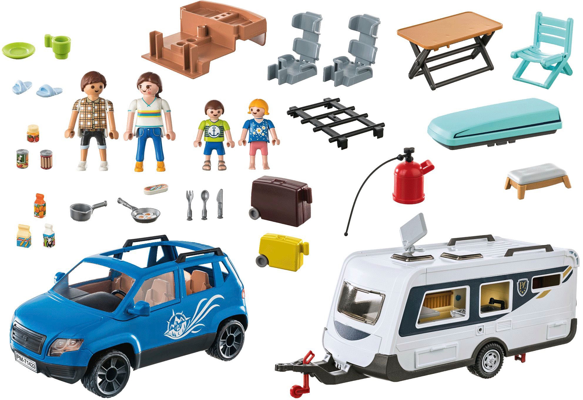 Playmobil® Konstruktions-Spielset »Wohnwagen mit Auto (71423), Family & Fun«, (128 St.)