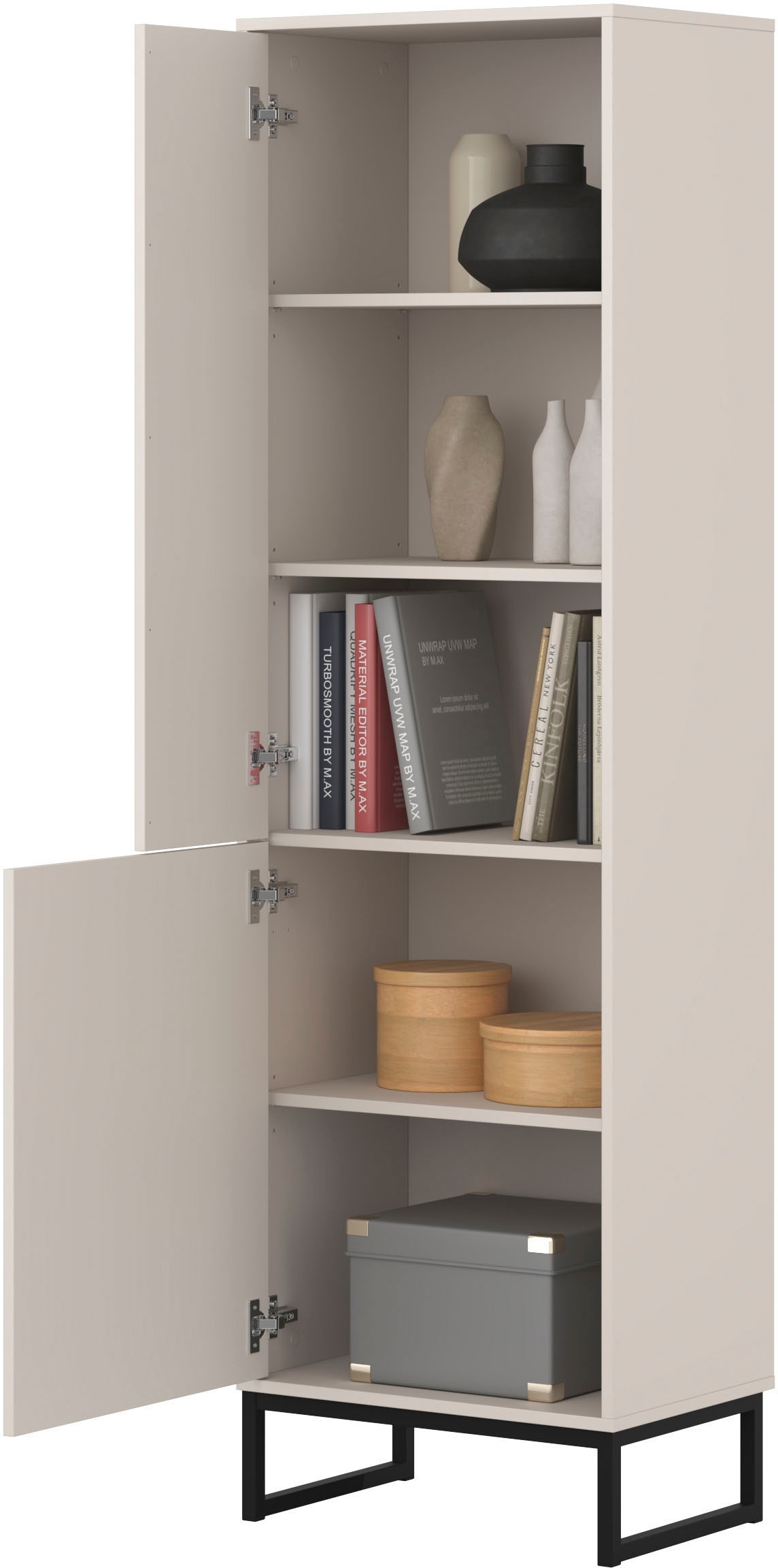 GOODproduct Vitrine »Loft, Höhe 180 cm, moderne grifflose Standvitrine mit 2 Türen« Hochschrank mit viel Stauraum, verstellbaren Einlegeböden, Regal