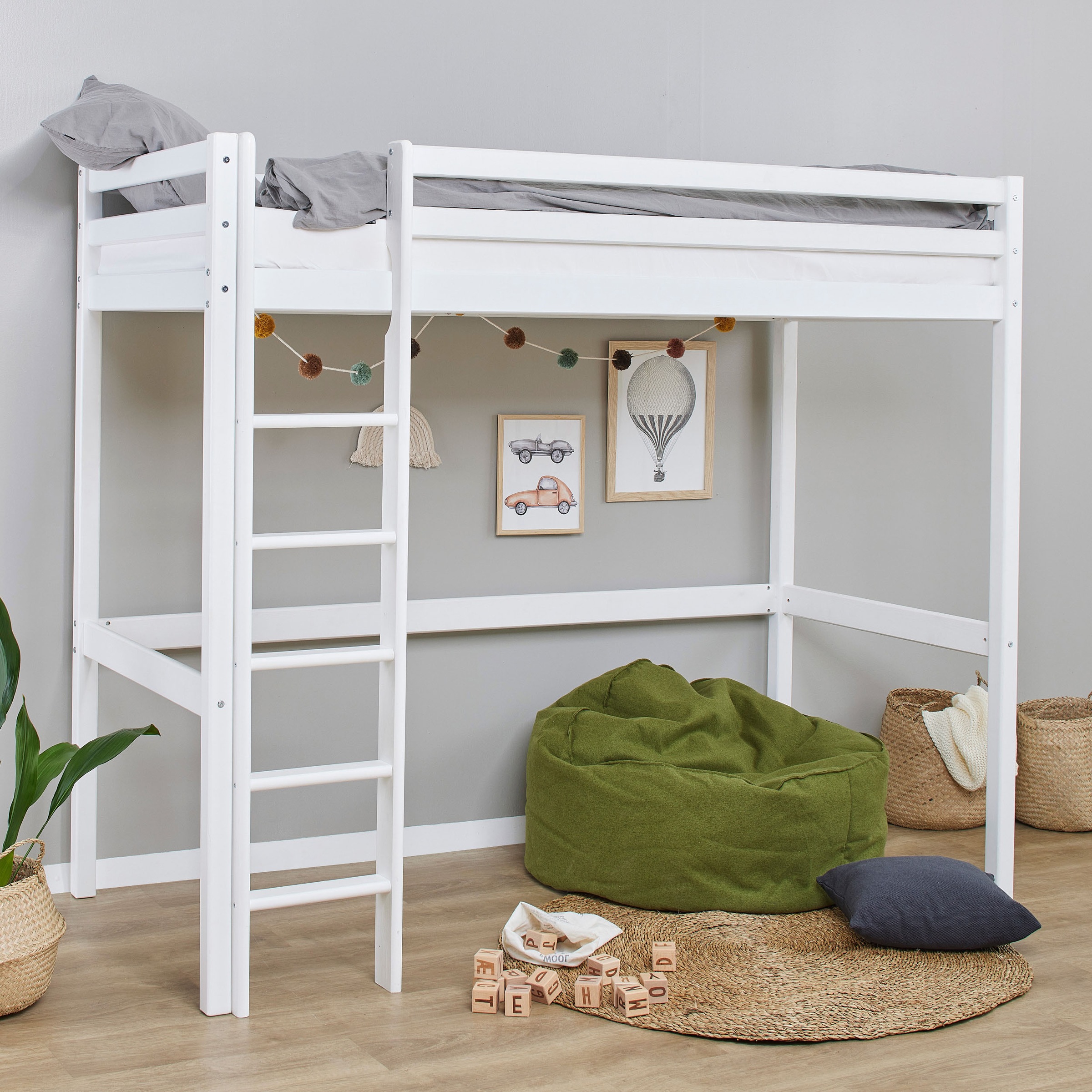 Hoppekids Hochbett "ECO Dream" 90x200 Massiv, umbaubar zum Einzelbett