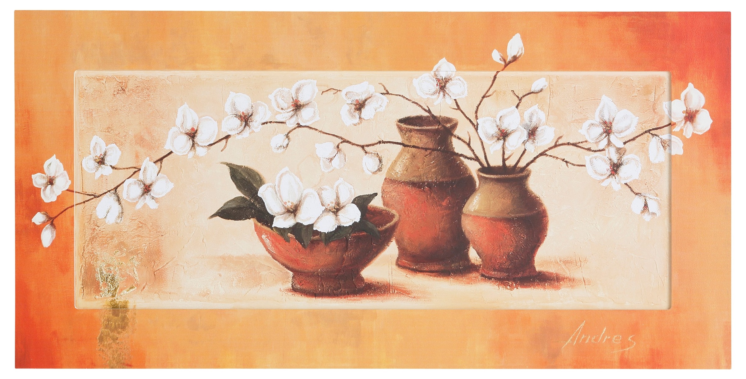 Image of Home affaire Kunstdruck »S., A.: Weisse Kirschblüten in roten Vasen II«, 100/50 cm bei Ackermann Versand Schweiz