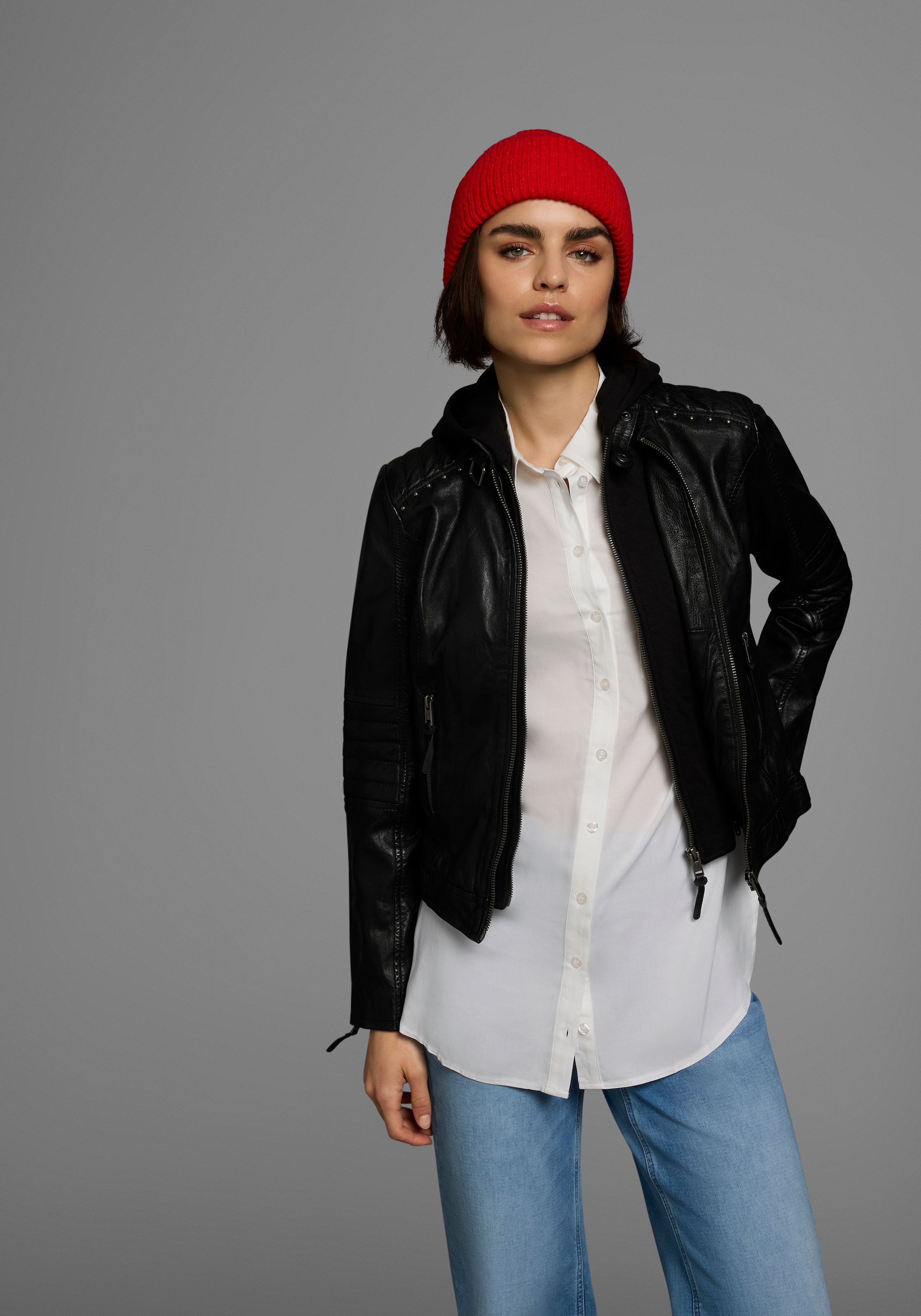ALPENBLITZ Lederjacke »Lissabon«, mit Kapuze, für Sommer und Übergangszeit, aus Lammnappaleder, stylisch
