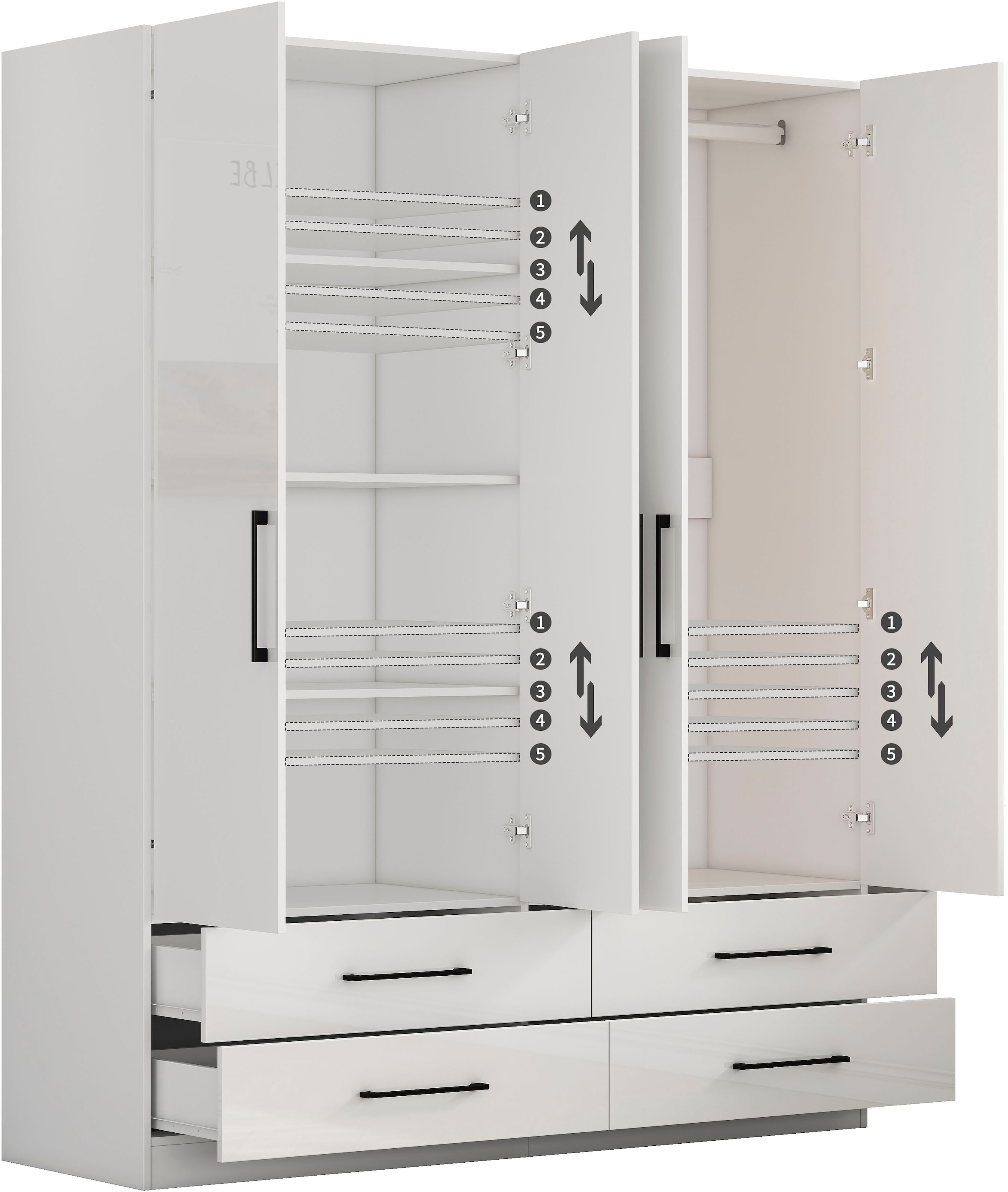 GOODproduct Armoires à vêtements »Sylt Schlafzimmerschrank Garderobe Schrank hochglanz« Drehtürenschrank mit 4 Schubladen und 4 Türen,  Schrank in Breite 160 mit viel Stauraum