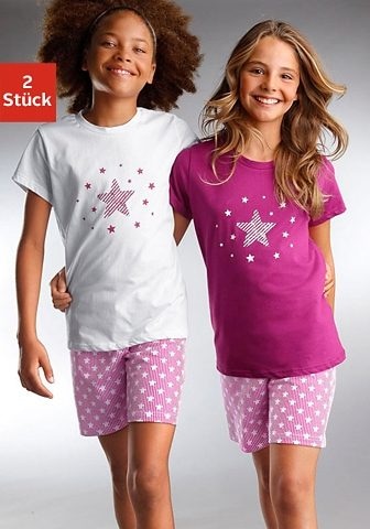 Image of petite fleur Pyjama Set, 2 Stück, 4 tlg. modischer Sternendruck auf den Shirts und Hosen