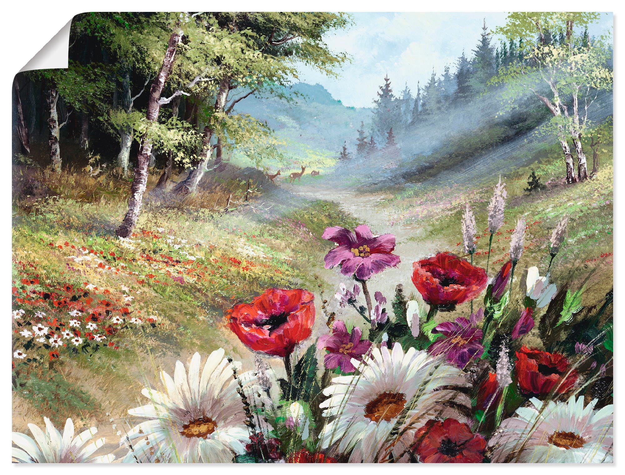 Image of Artland Wandbild »Rehe im Hintergrund«, Wald, (1 St.), in vielen Grössen & Produktarten -Leinwandbild, Poster, Wandaufkleber / Wandtattoo auch für Badezimmer geeignet bei Ackermann Versand Schweiz