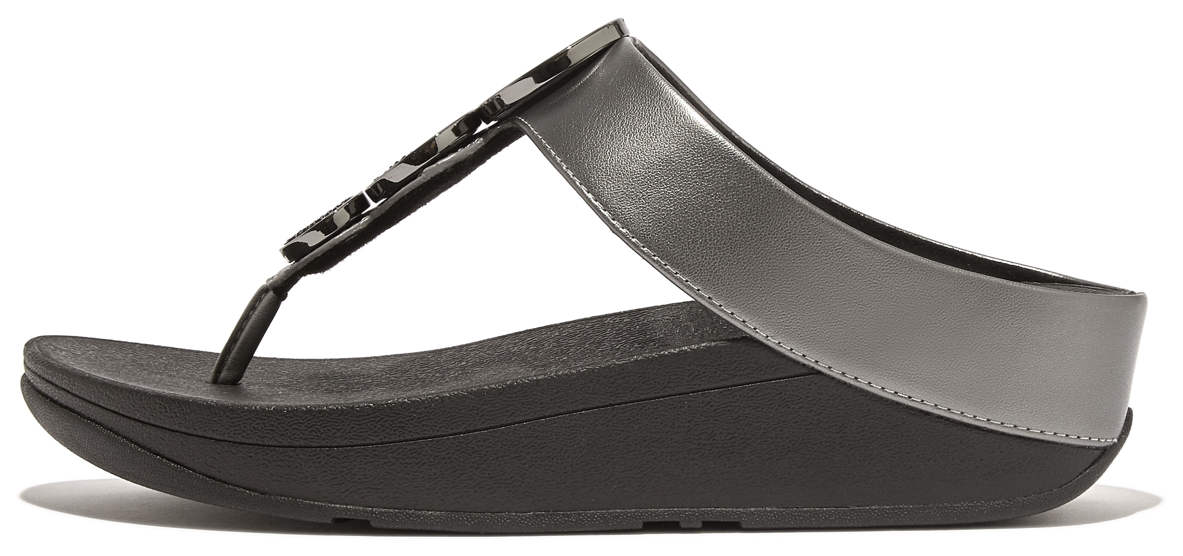 Image of Fitflop Dianette "HALO BEAD-CIRCLE METALLIC TOE-POST SANDALS" Pool Slides, Pantolette mit dämpfender Zwischensohlentechnologie