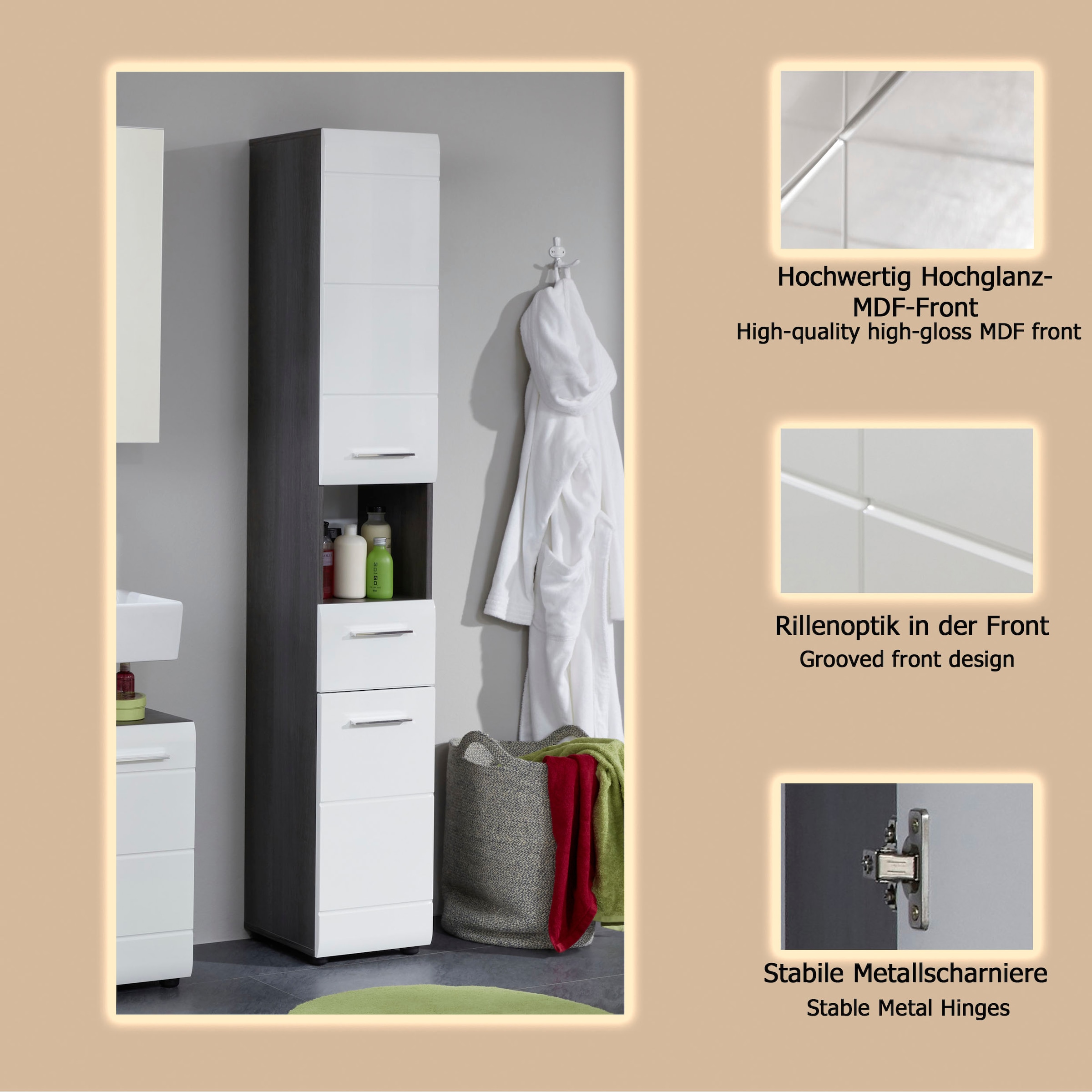 welltime Armoire haute »Sovana« Badezimmerschrank in Hochglanzoptik - (B/T/H) 30/31/182 cm