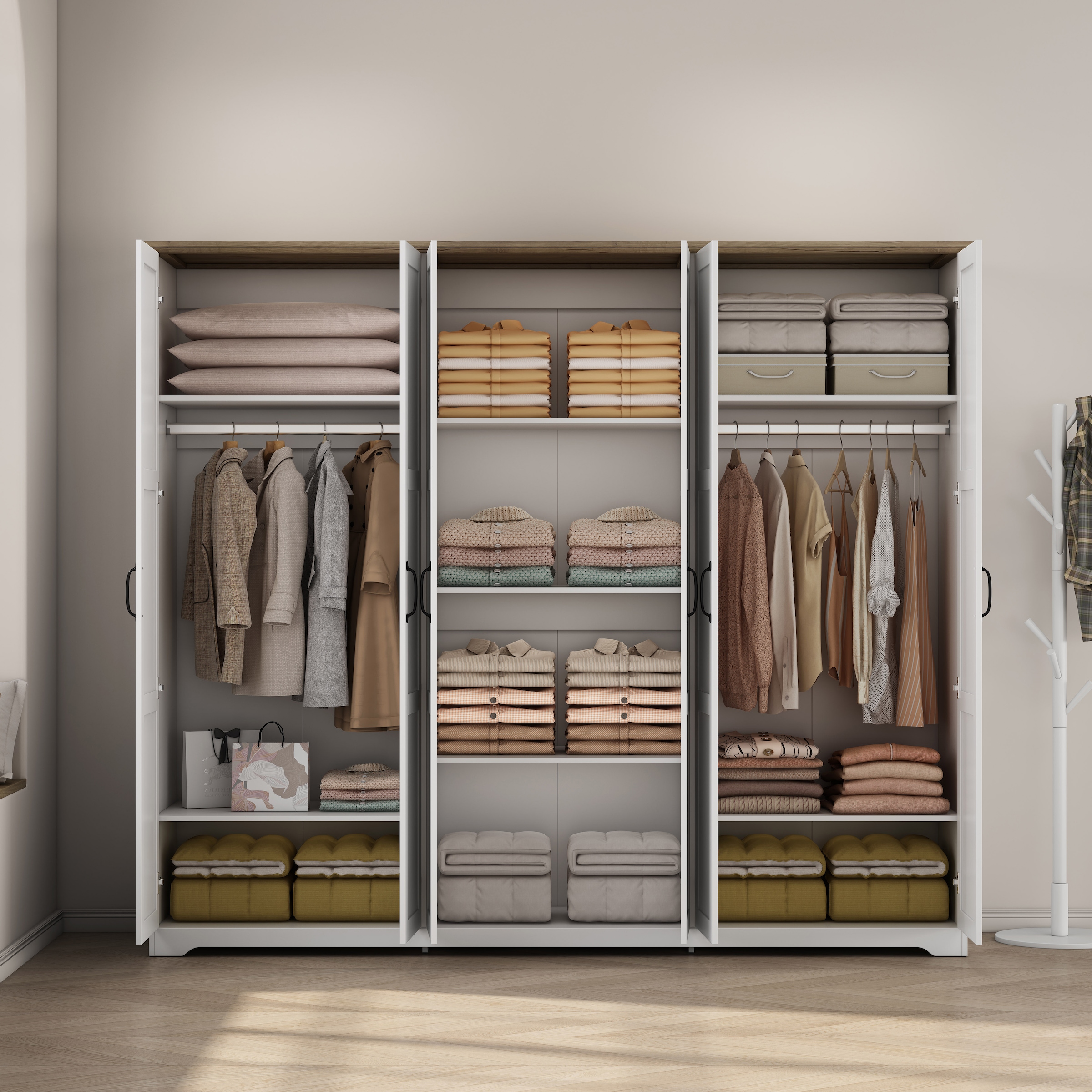 GOODproduct Kleiderschrank »Emmilia Schrank Schlafzimmerschrank im Landhaus Design« Mit vielen Einlegeböden und Softclose,  Landhaus Schrank mit  6 Türen Breite 226,5cm Höhe 2m