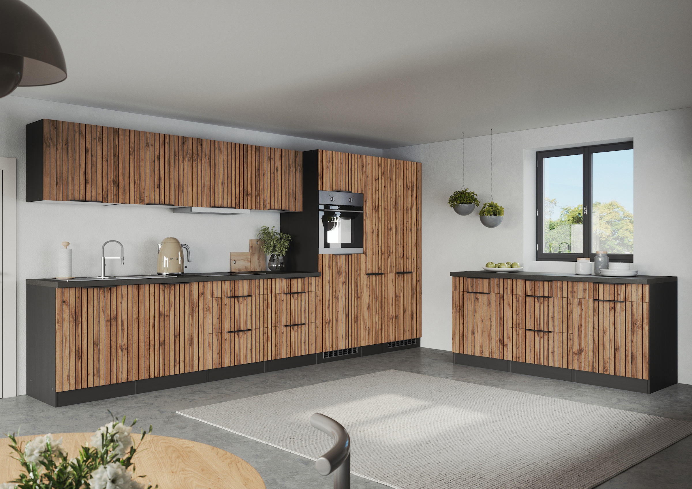 KOCHSTATION Kitchenette »KS-Lagos, Breite 390 cm, wahlweise mit E-Geräten« plaque de cuisson gaz ou induction, évier inox ou noir