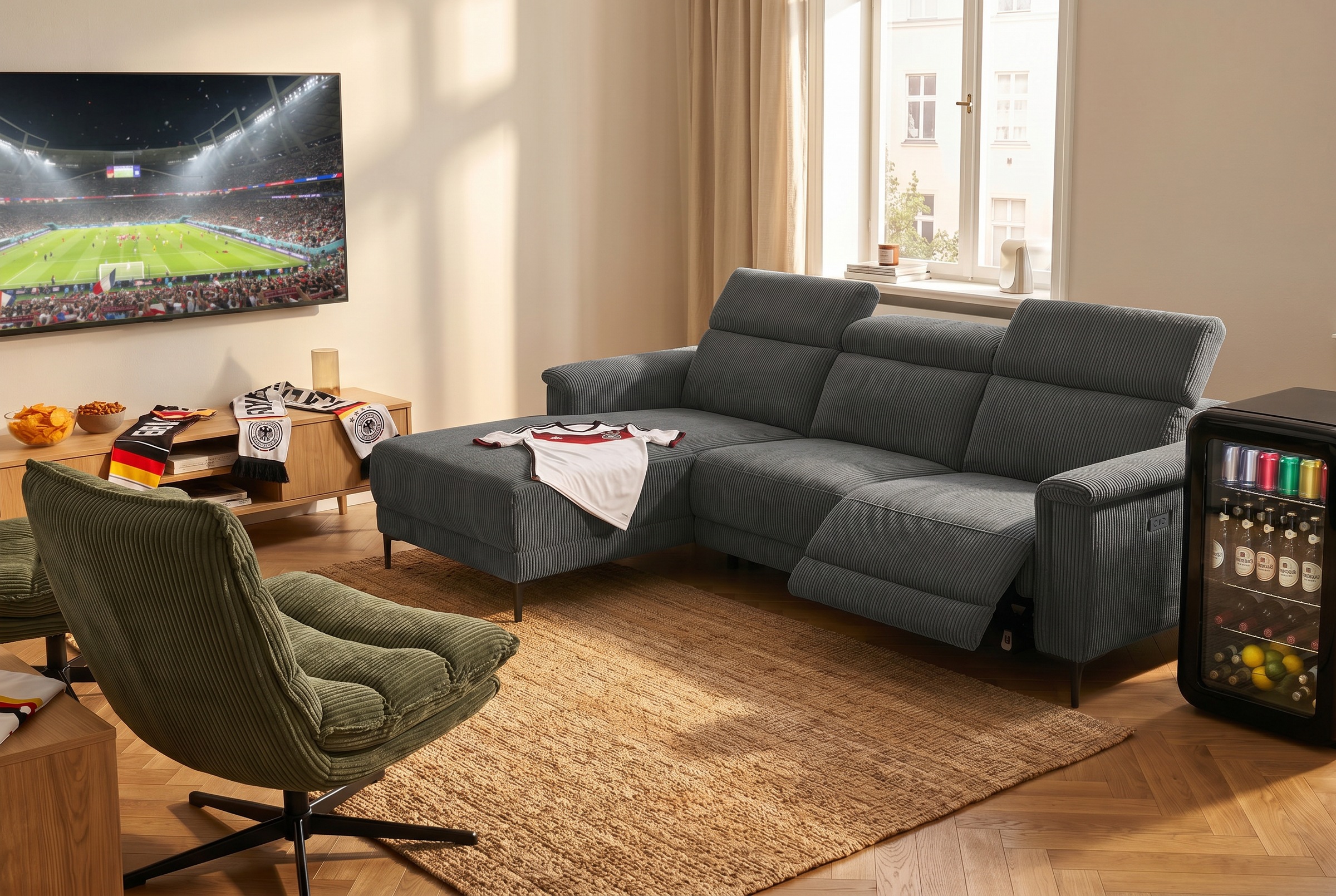 Image of GOODproduct Ecksofa "LUND Cord, L-Form, 261 cm, man. o. elektr. Relaxfunktion (mit USB-A)" und Kopfteilverstellung