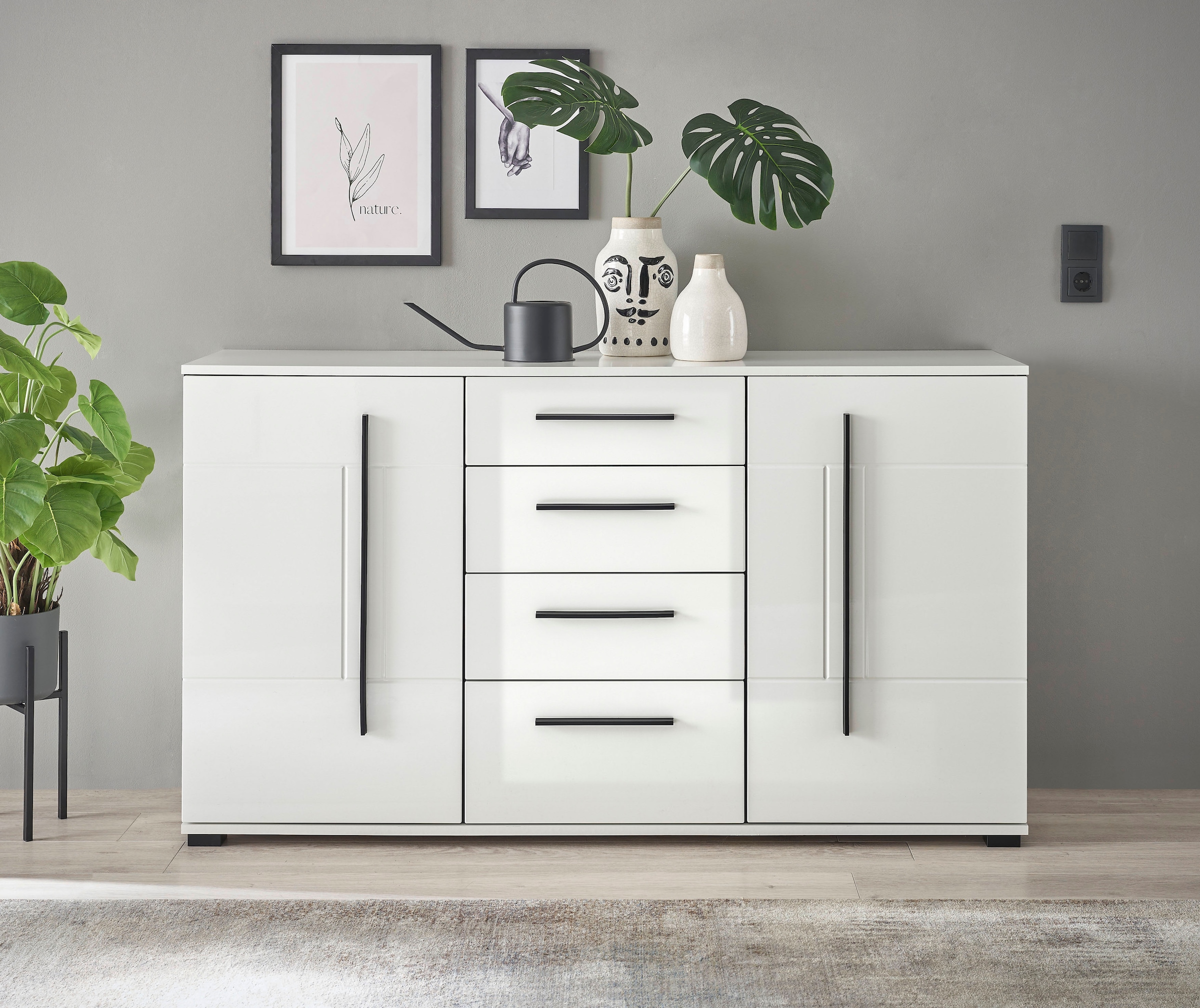 INOSIGN Sideboard »Cantara, moderner Schrank, Kommode in Eiche Evoke oder weiss«, schwarze Stangengriffe, ausreichend Stauraum, vielseitig einsetzbar