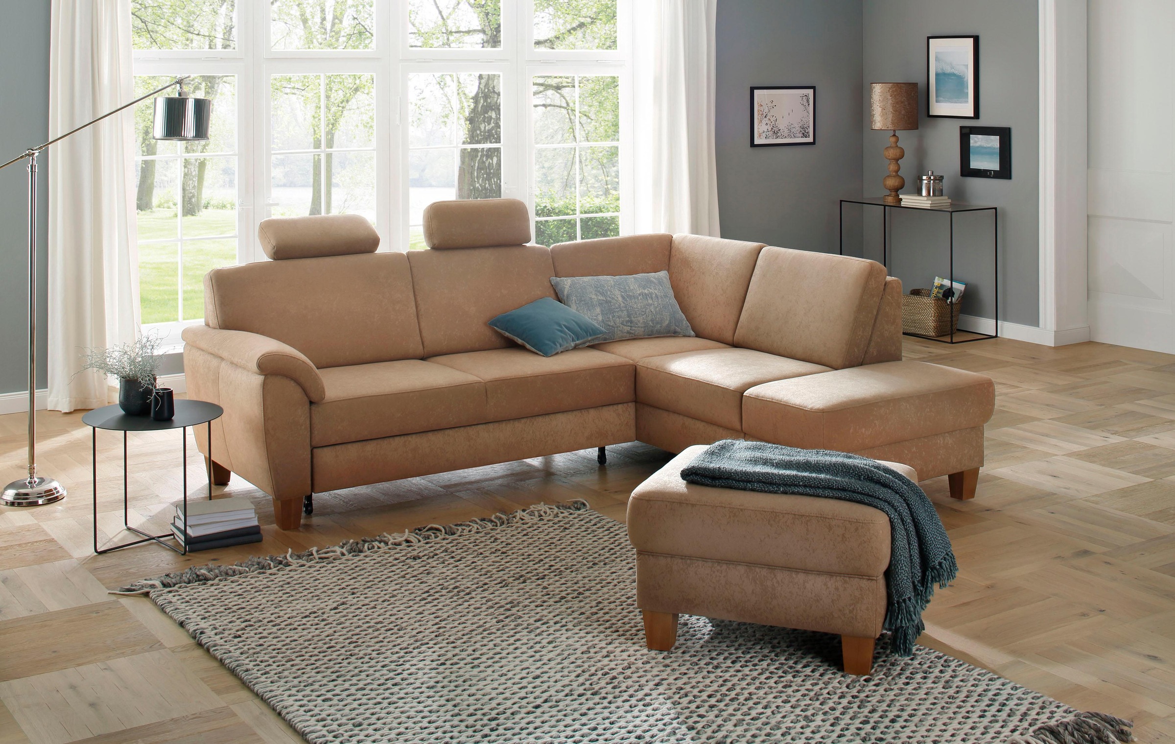 Home affaire Hocker »Texel« mit Federkern und Kontrastnaht, Füsse Buche eichefarben