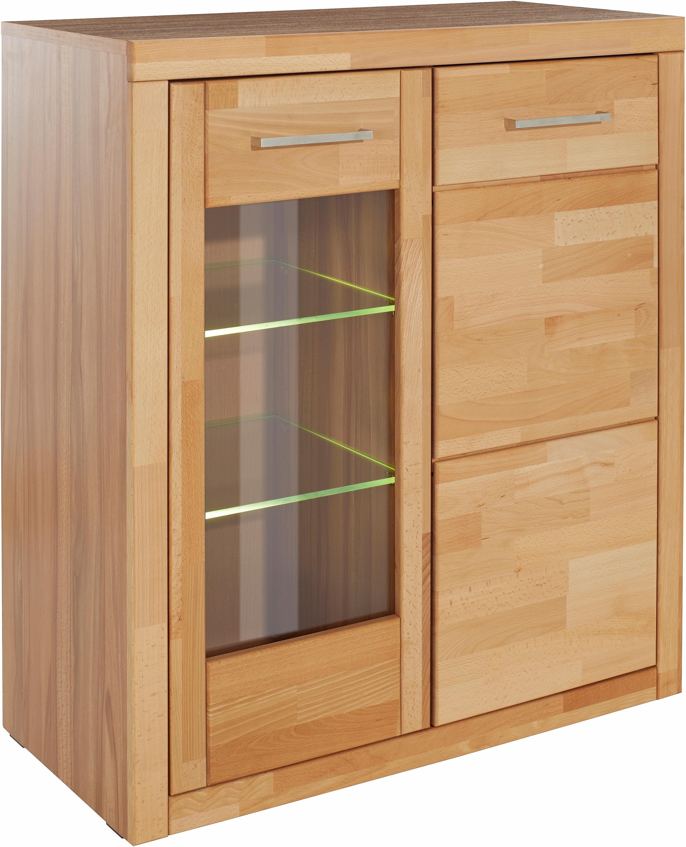 Image of GOODproduct Vitrine "LOGO68, Einlegeboden verstellbar,1Glastür, Wohnzimmer, Stauraum, geölt" B/T/H:90/42/100cm, Front massivholz,6 Fächer, Griffe silberfarben