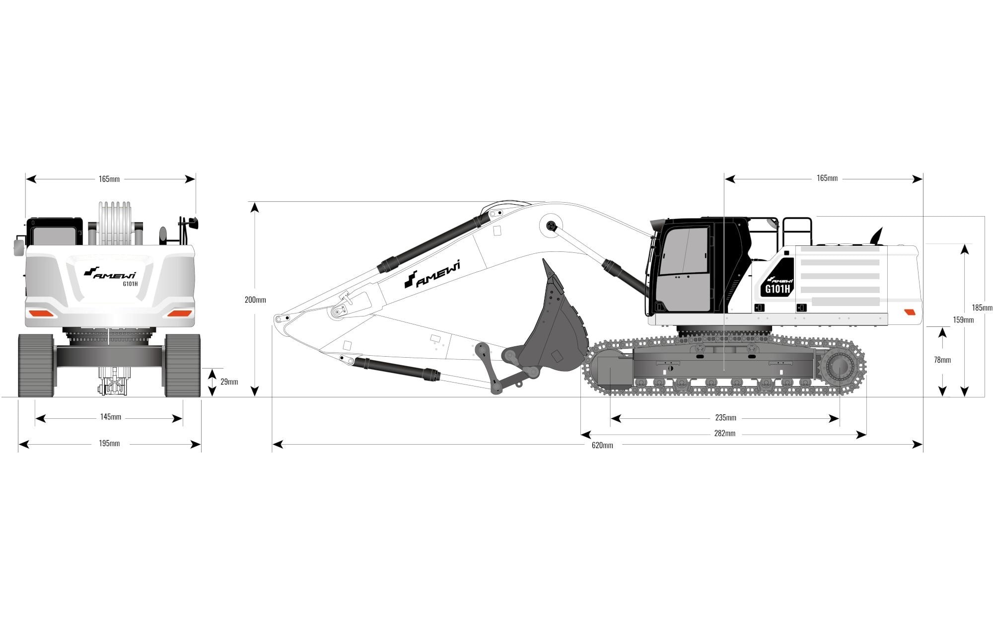 Amewi RC-Bagger »G101H, Vollmetall, Hydraulik, Weiss«