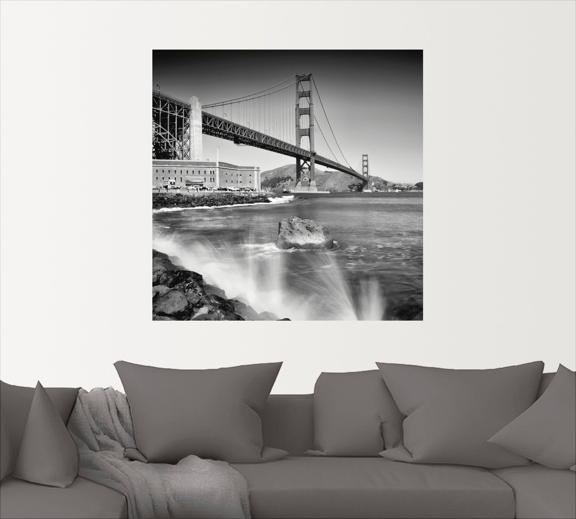 Image of Artland Wandbild »Golden Gate Bridge mit Brandung«, Amerika, (1 St.), in vielen Grössen & Produktarten - Alubild / Outdoorbild für den Aussenbereich, Leinwandbild, Poster, Wandaufkleber / Wandtattoo auch für Badezimmer geeignet bei Ackermann Versand Schwe