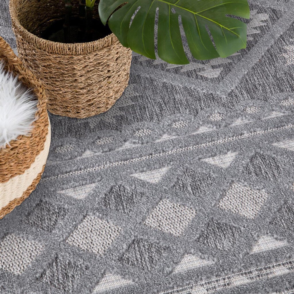 Carpet City Teppich »In-& Outdoorteppich Santorini 435, 3D-Effekt, Boho-Look«, rund, 5 mm Höhe, Wetterfest & UV-beständig für Terrasse, Balkon, Küche, Flur