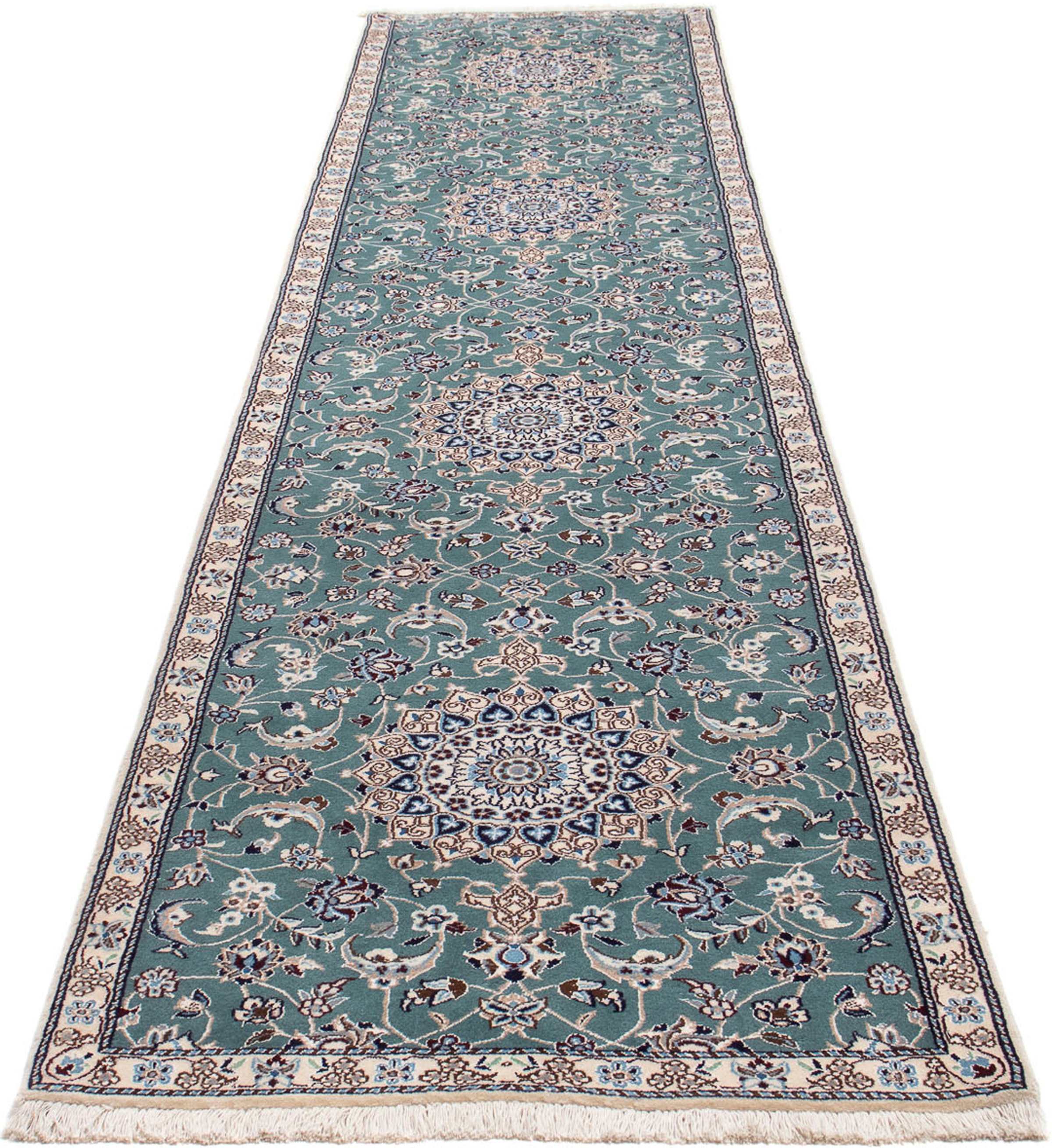 Image of morgenland Orientteppich »Perser - Nain - Royal - 394 x 88 cm - hellblau«, rechteckig, 10 mm Höhe, Wohnzimmer, Handgeknüpft, Einzelstück mit Zertifikat bei Ackermann Versand Schweiz