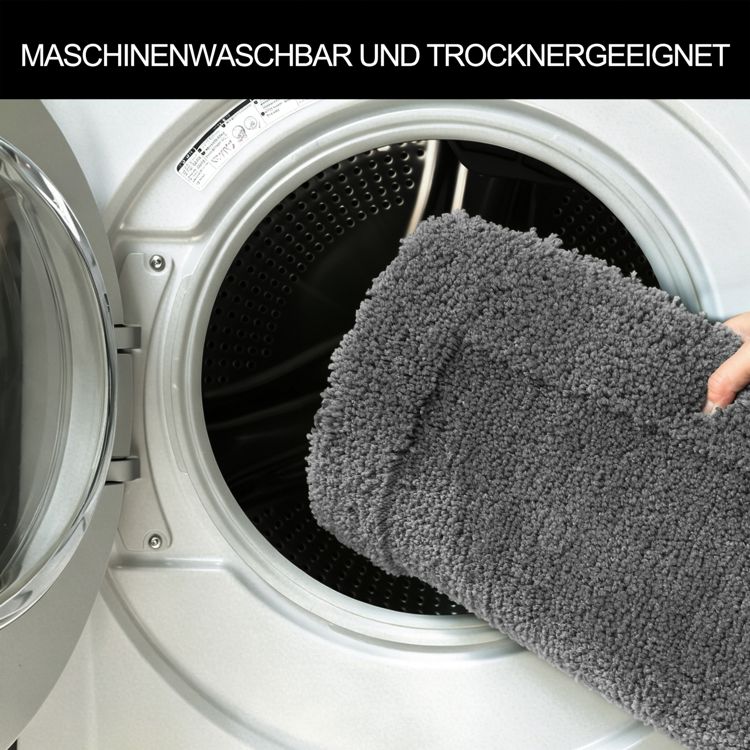 GOODproduct Tapis de bain »Sanremo mit Rahmen, Badvorleger, Badezimmer, sehr weich, Hoch-Tief« Höhe 25 mm revêtement antidérapant Séchage rapide | compatible chauffage au sol Tapis de bain, uni, rectangulaire et disponible en set de 3 pièces