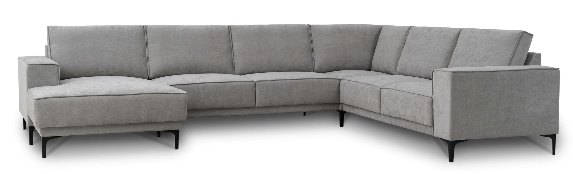 Places of Style Wohnlandschaft »XXL Sofa Oland, Struktur, Flachgewebe, Luxus-Microfaser, Boucle«, U-Form, 342 cm, Wellenunterfederung, Skandi-Design, Metallfüsse