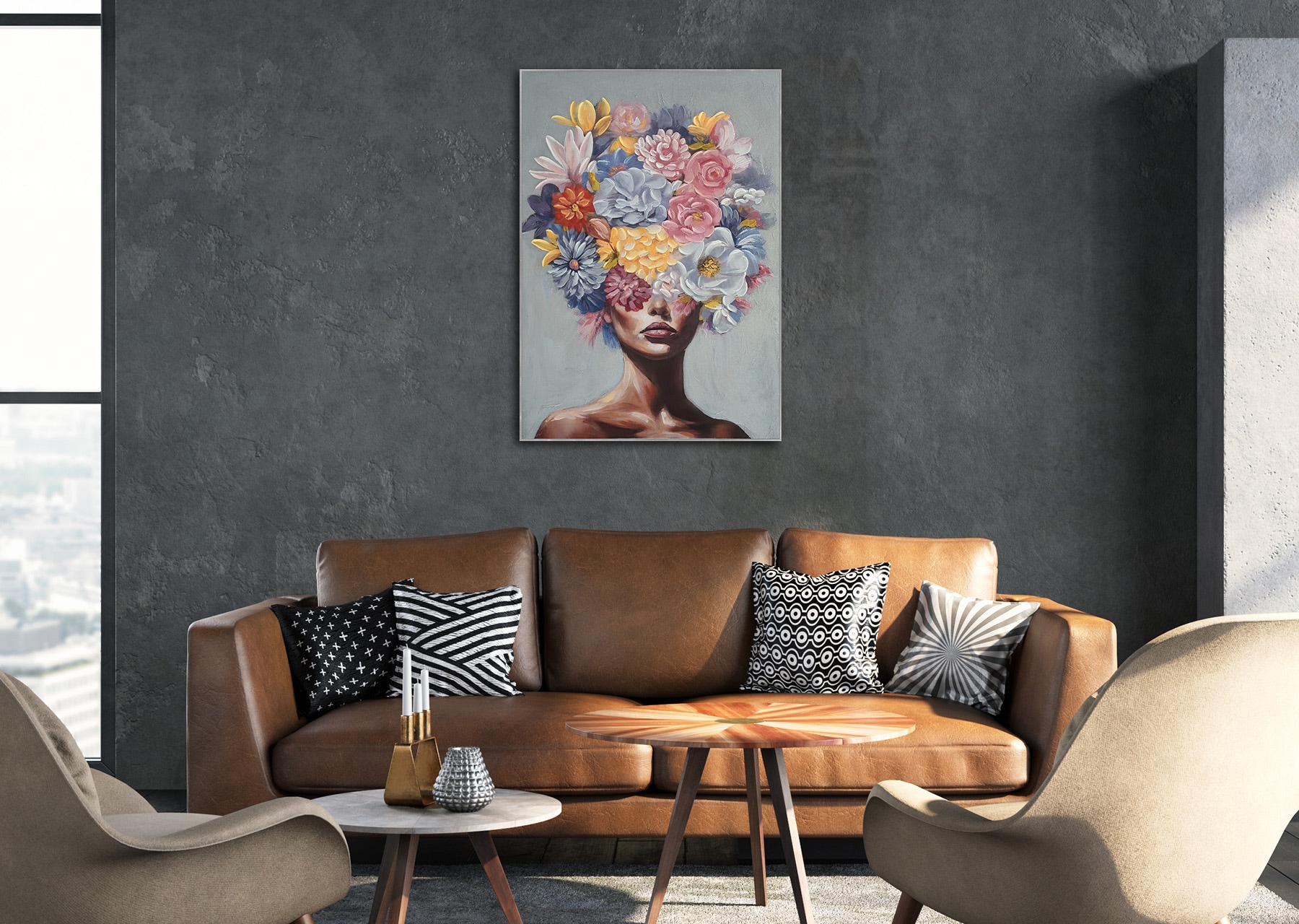 Bönninghoff Ölgemälde »handarbeit gerahmt FRAU MIT BLUMEN 60x90 cm – Wandbild Deko« Blumen | Frau | Portrait 1 Stk. tlg. handgefertigt, jedes Bild ein Unikat, Schattenfugenrahmen