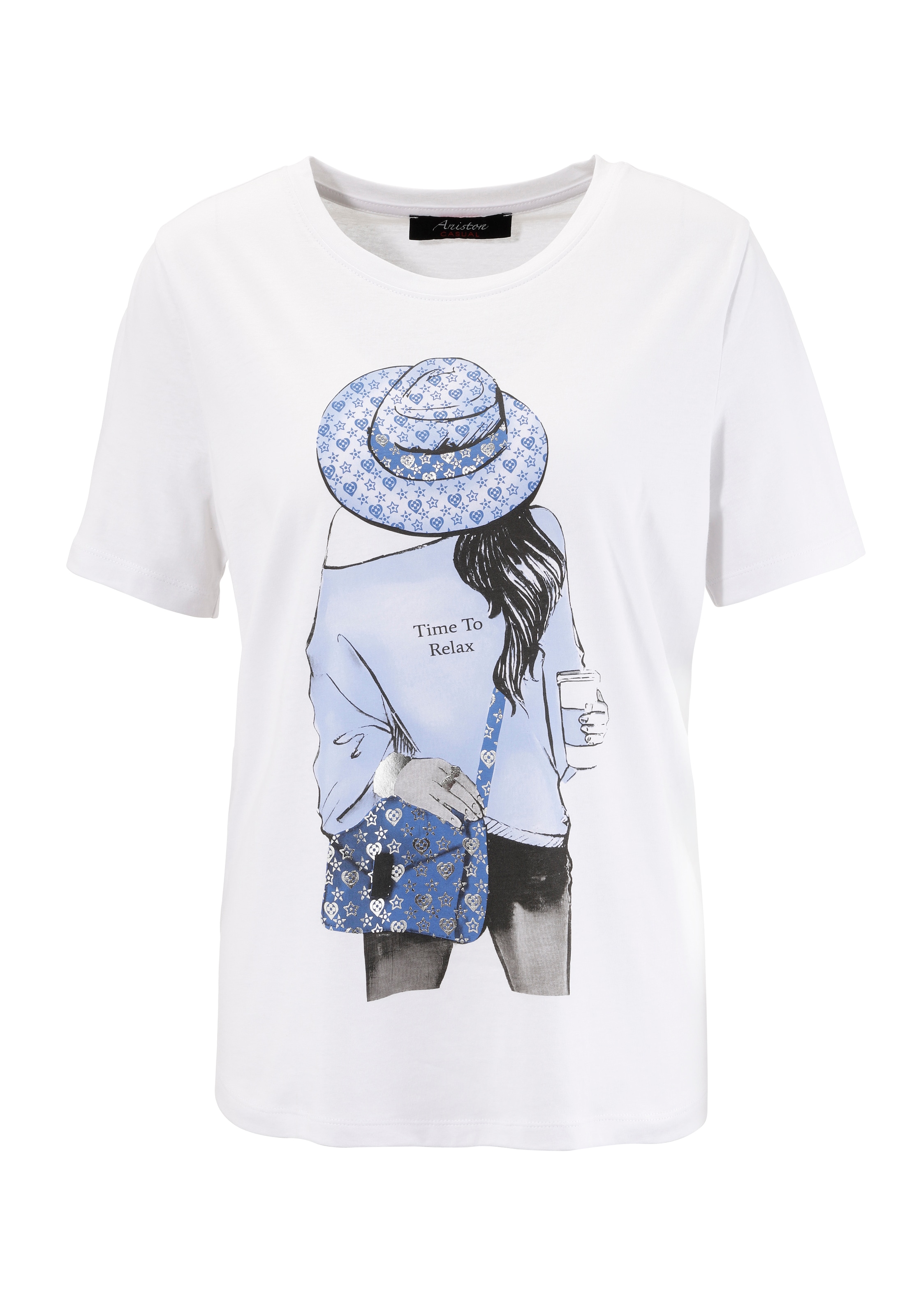 Aniston CASUAL T-Shirt, mit silberfarbenem Folienprint verzierter Frontdruck - NEUE KOLLEKTION