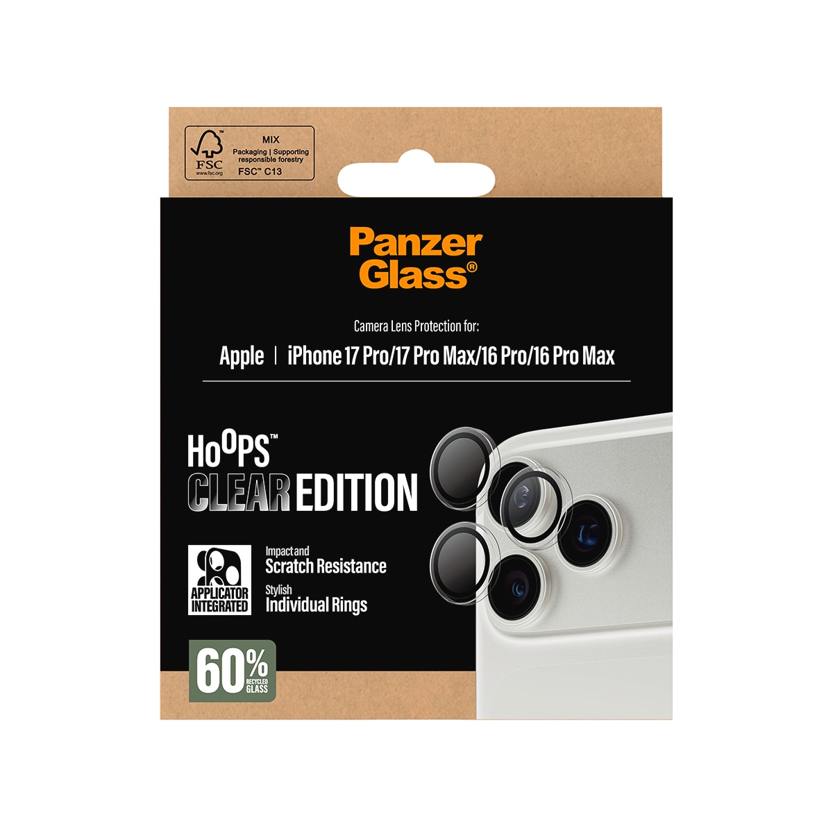 CARE by PanzerGlass Verre de protection pour appareil photo »Hoops Camera Lens Protector« für Apple iPhone 17 Pro/Pro Max;Apple iPhone 16 Pro/Pro Max Kameraschutz,Linsenschutz,Objektivschutz, kratz- & stossfest