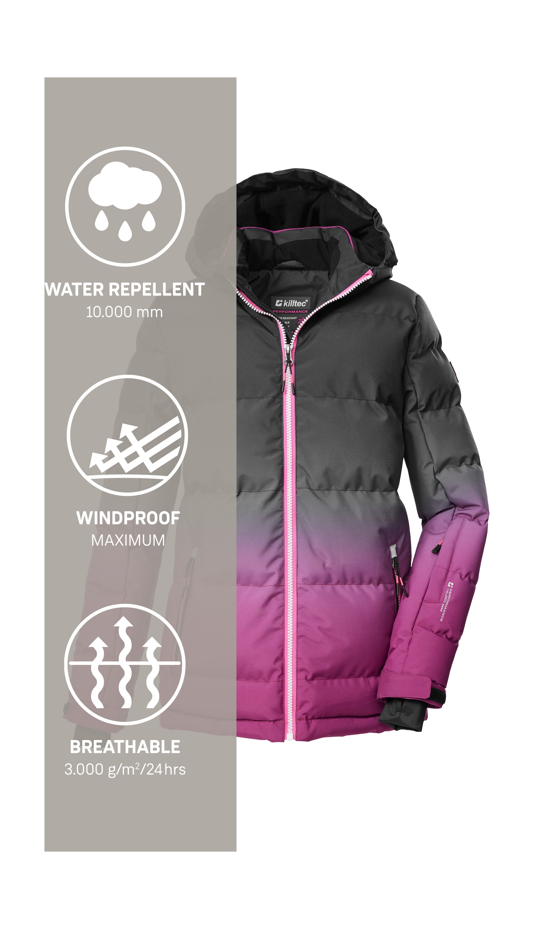 Killtec Skijacke »KSW 330 GRLS SKI QLTD JCKT« Wasserabweisende Winterjacke, atmungsaktiv, verstellbare Kapuze