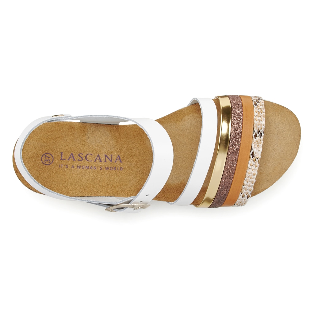 LASCANA Sandale, aus Leder mit bequemem Keilabsatz und Lederkorkfussbett