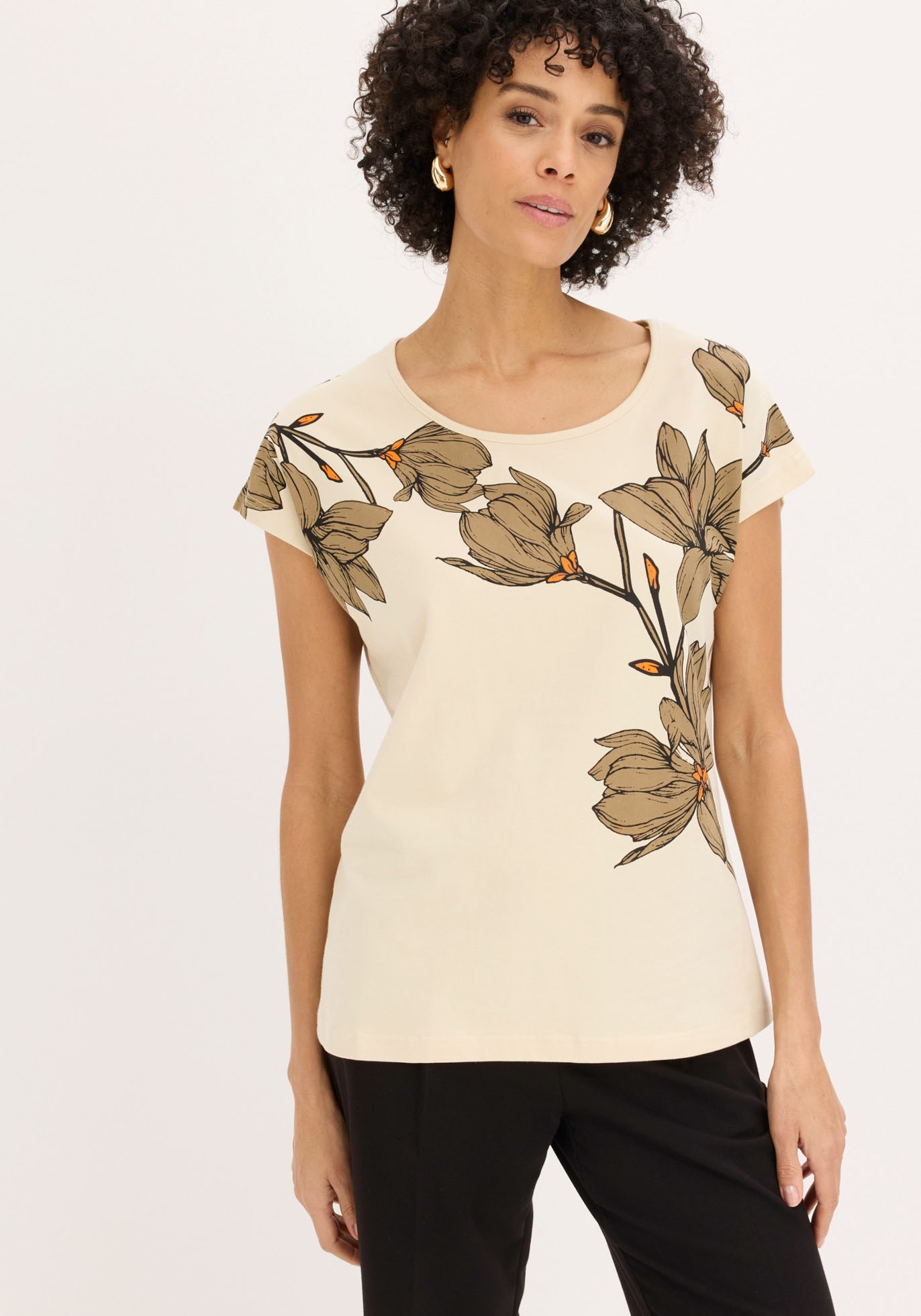 Image of bonprix T-Shirt bequeme Passform, überschnittene Schultern, mit Blütenprint