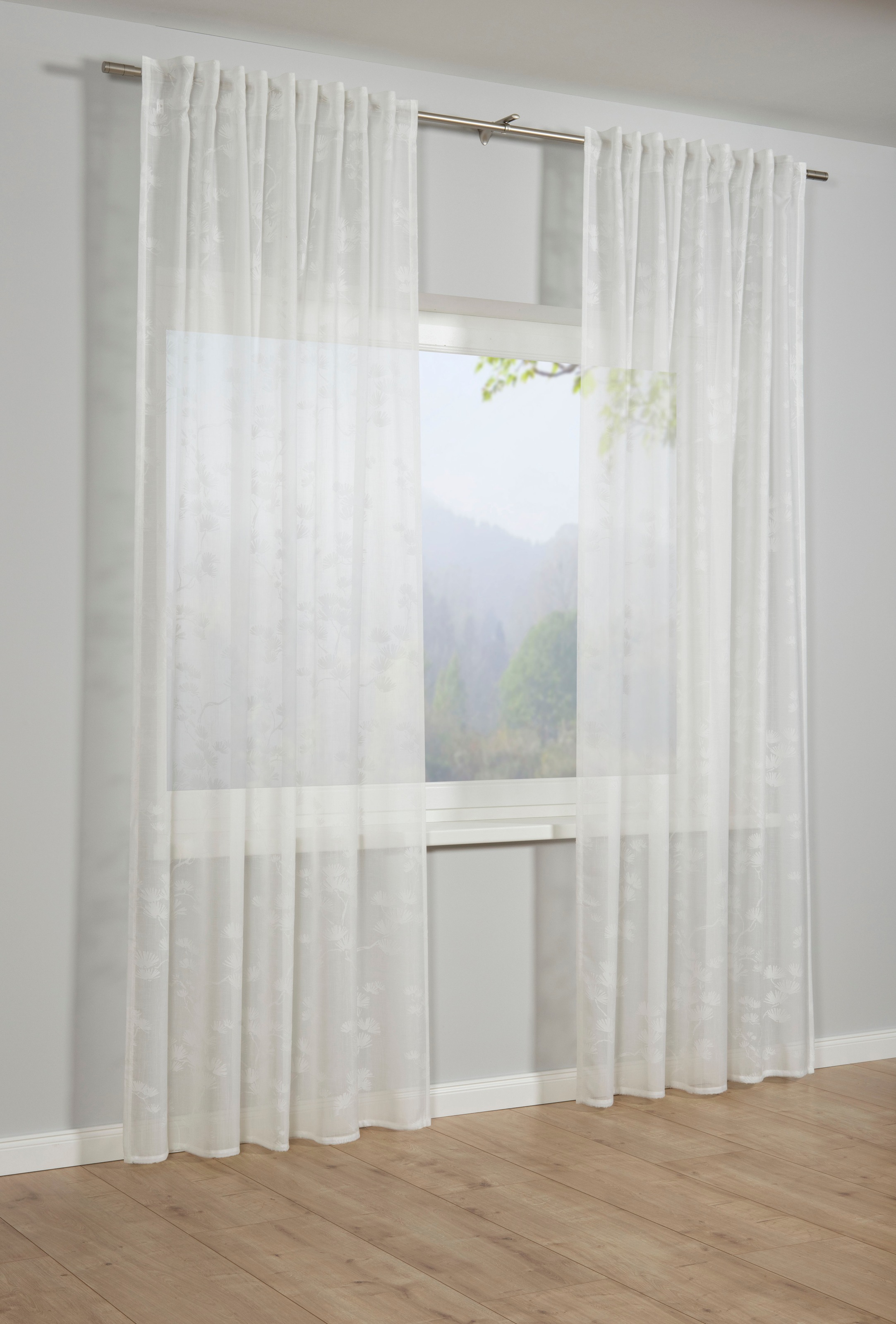 Image of GARDINIA Gardine »Schal mit Gardinenband Ausbrenner Baumwollblüte«, (1 St.), Vorhang bei Ackermann Versand Schweiz