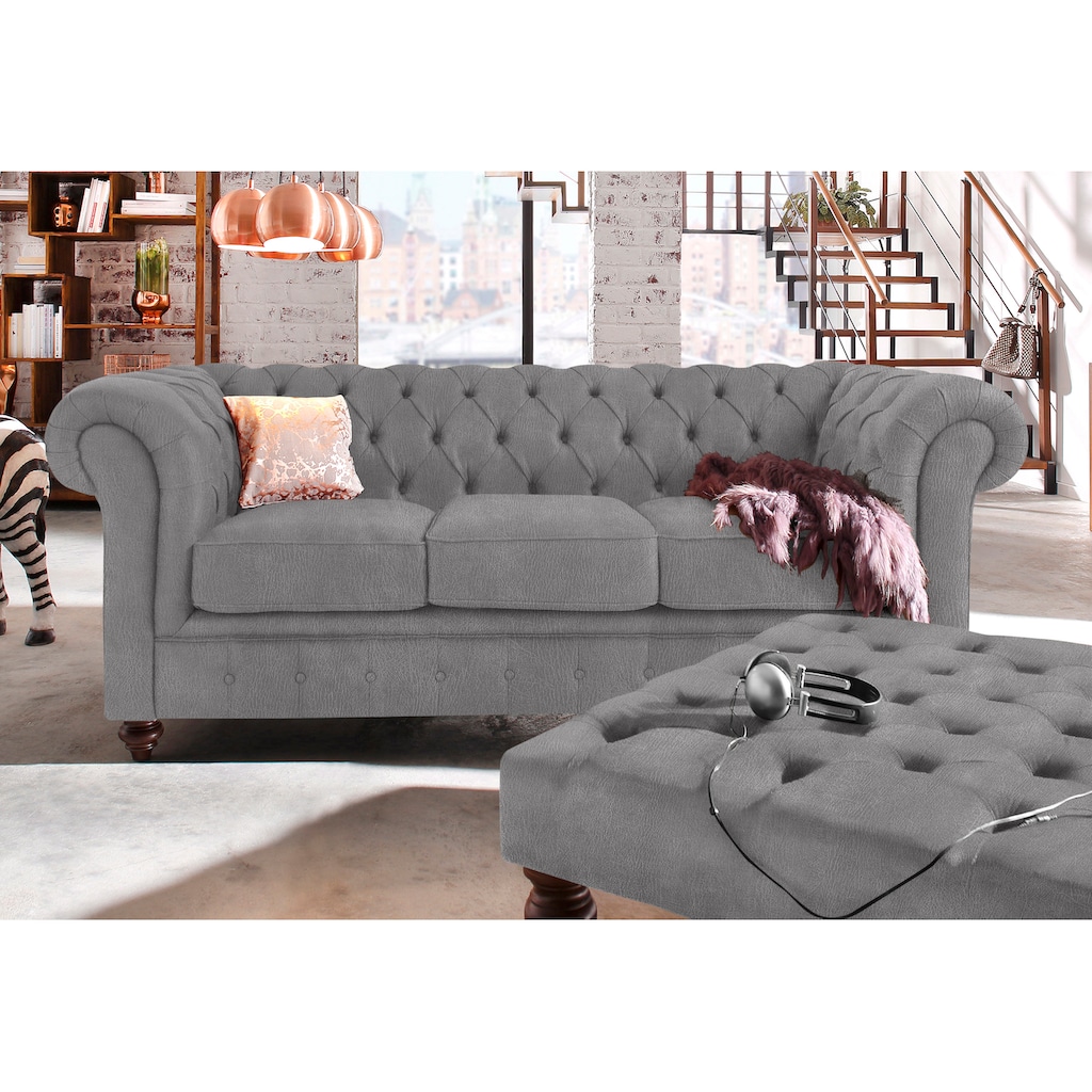 Home affaire Chesterfield-Sofa »Chesterfield 3-Sitzer B/T/H: 198/89/74 cm«, mit hochwertiger Knopfheftung, auch in Leder