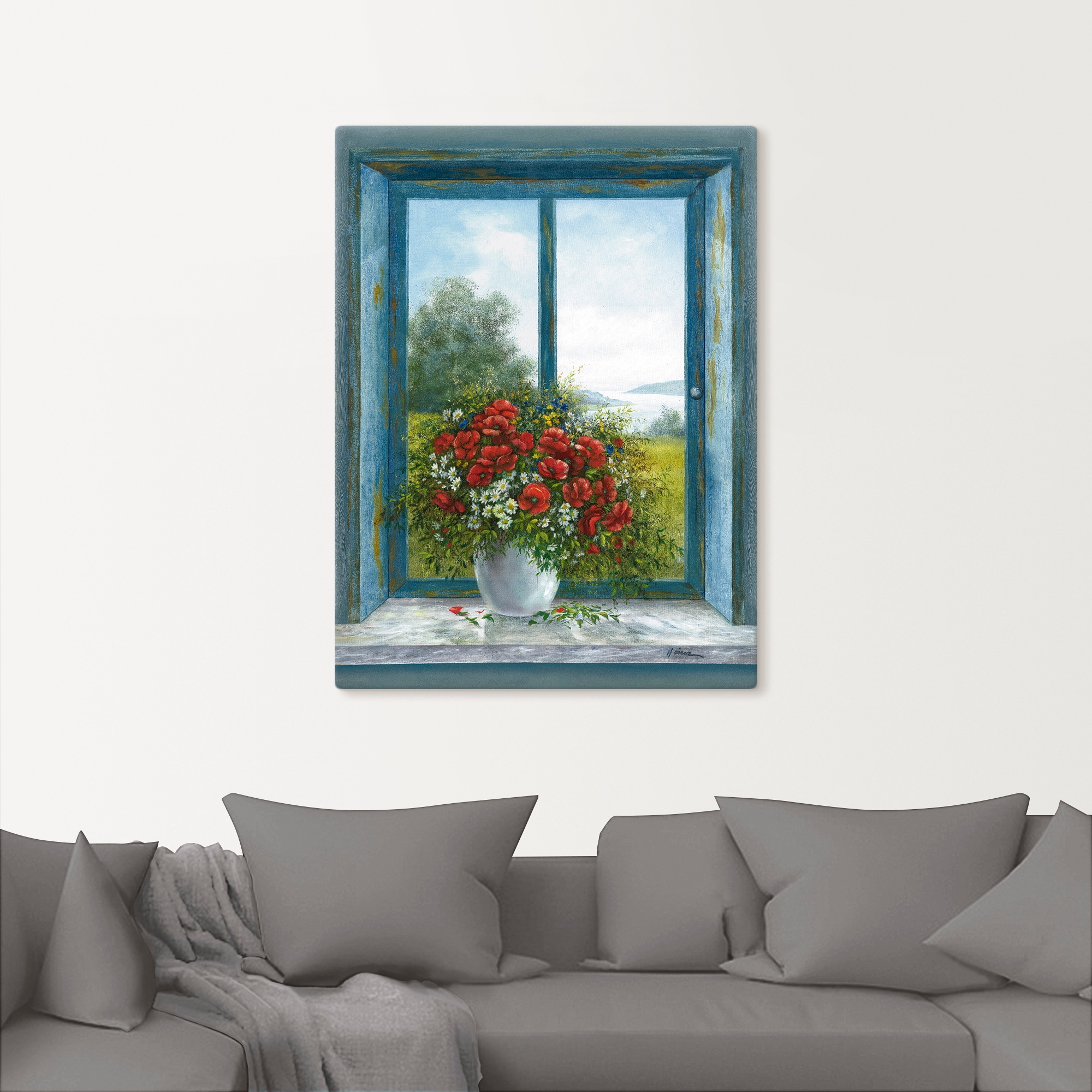 Artland Wandbild »Mohnblumen am Fenster« Arrangements 1 Stk. tlg. auf Holzrahmen gespannt