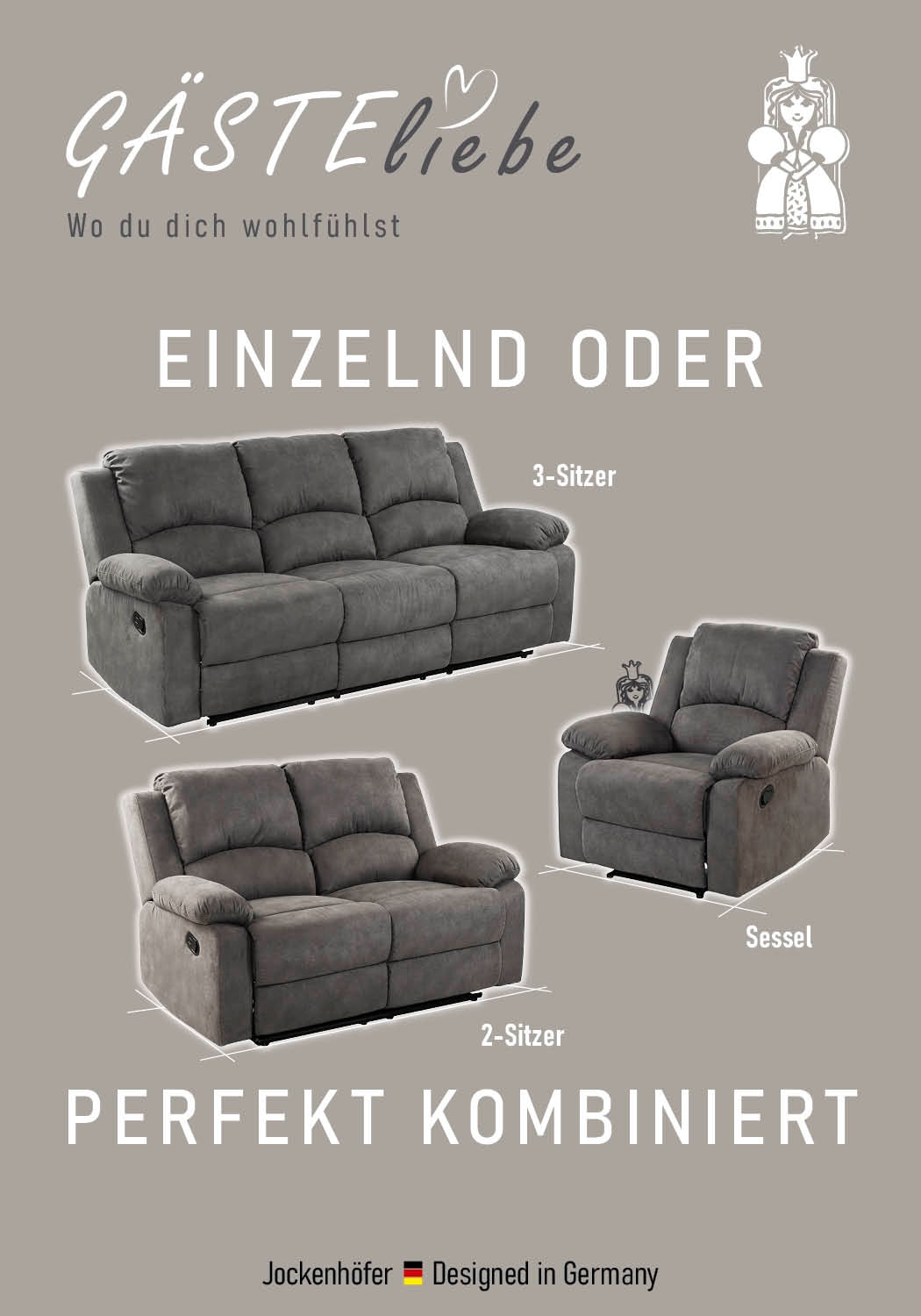Jockenhöfer Gruppe Sessel »Dakota, B: 97 cm, Sitzhöhe: 47 cm« mit Relax- & Liegefunktion, Taschenfederkern-Polsterung