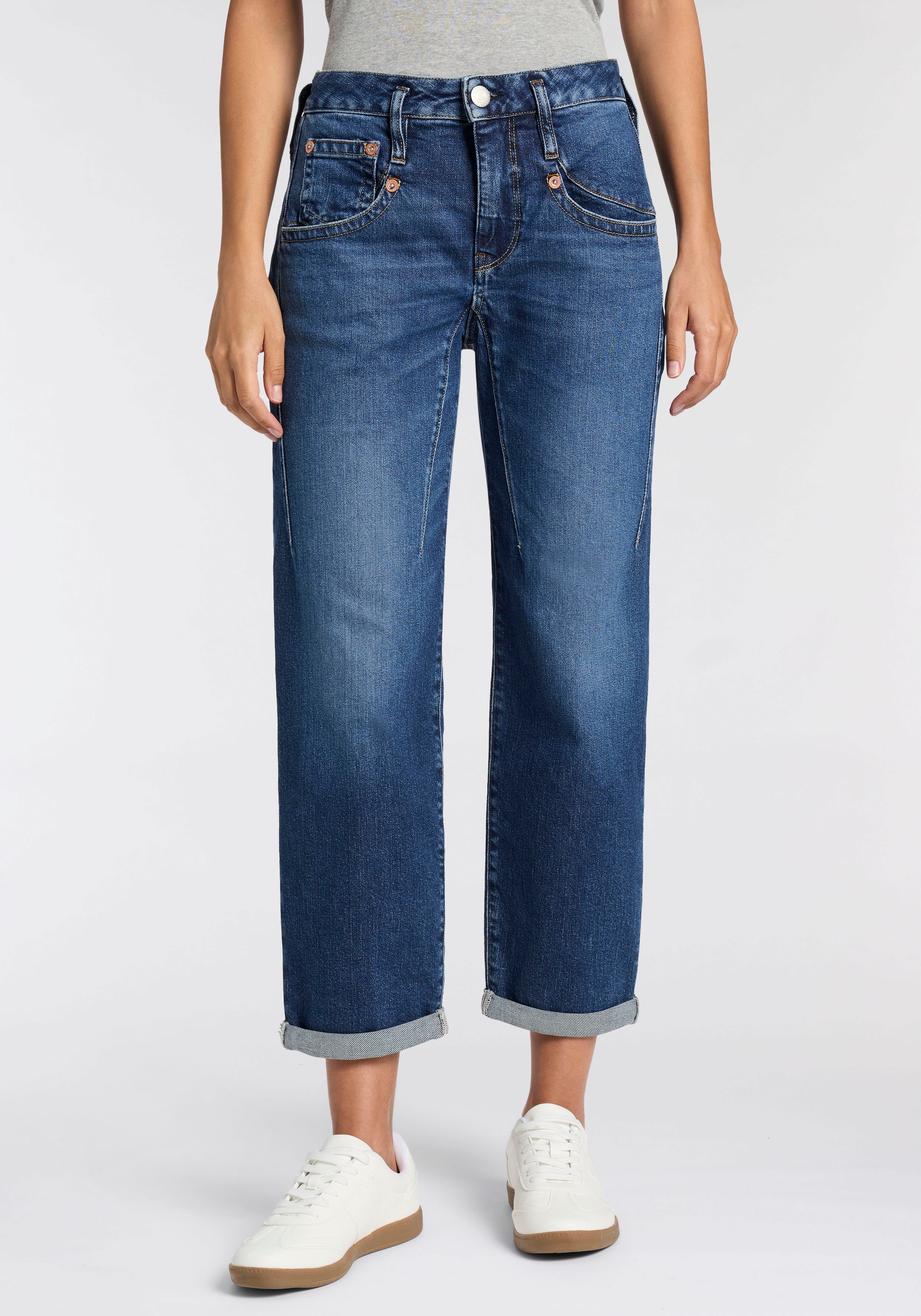 Image of Herrlicher Boyfriend-Jeans "Shyra Tap Zip Denim" in Cropped-Länge, High Waist
