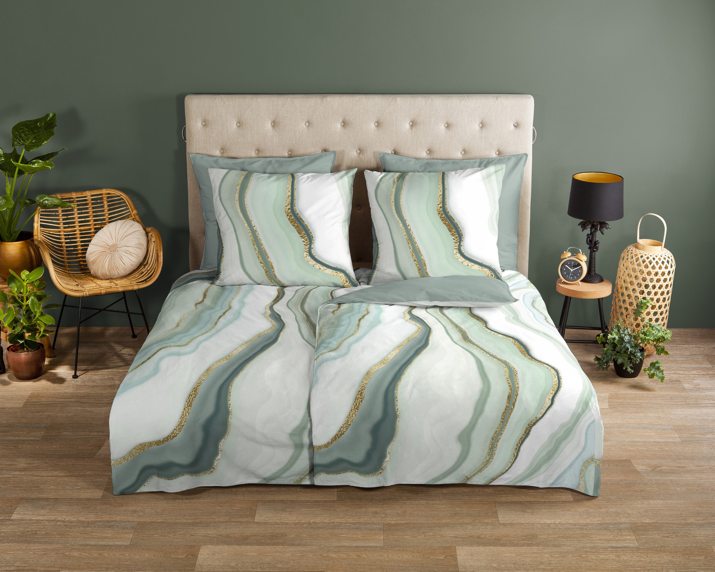 good morning Wendebettwäsche »Quincy« 2 Stk. tlg. 100% Baumwolle, Renforcé, Reissverschluss, Wendeoptik, Marmoroptik grün