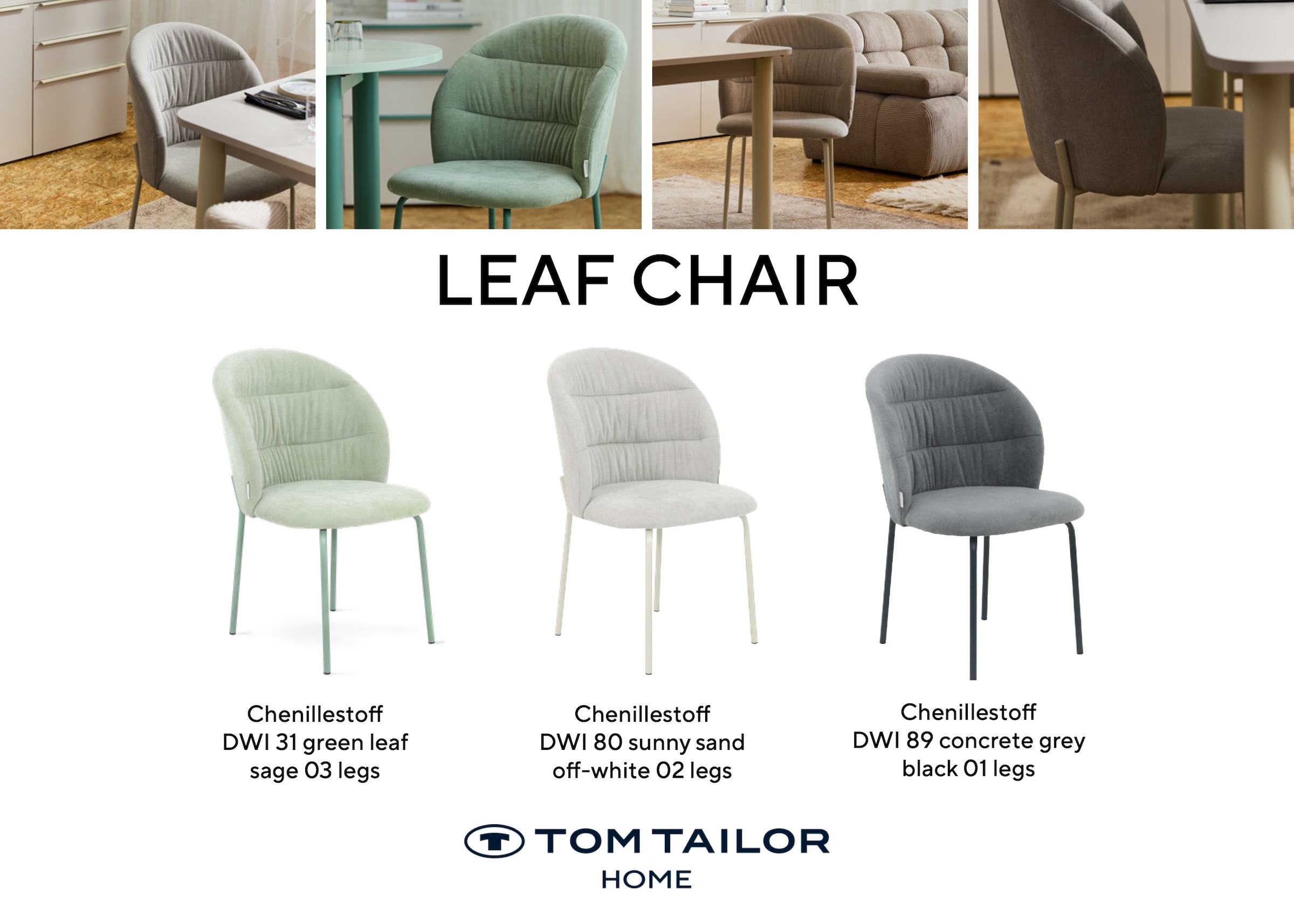 TOM TAILOR HOME Chaise à 4 pieds »LEAF CHAIR« (Set) 2 cuis4-Fussgestell, Raffung in der Rückenlehne