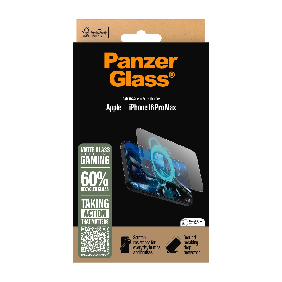PanzerGlass Displayschutzglas »Gaming Screen Protection«, für Apple iPhone 16 Pro, Displayschutzfolie, Schutzfolie, Bildschirmschutz, kratz- & stossfest