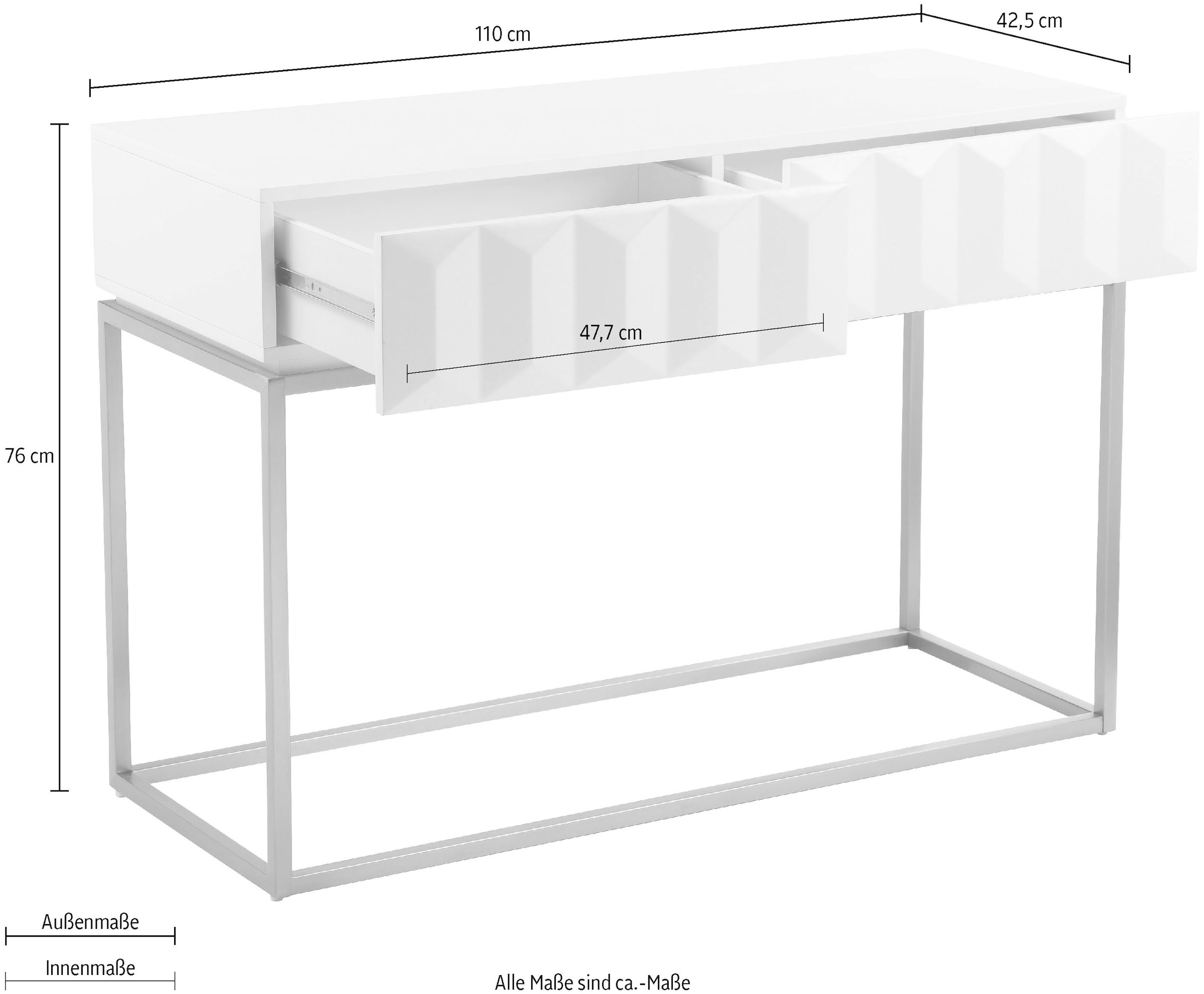 Leonique »Alais« in 3D-Optik, mit zwei Schubladen und goldfarbenem Gestell